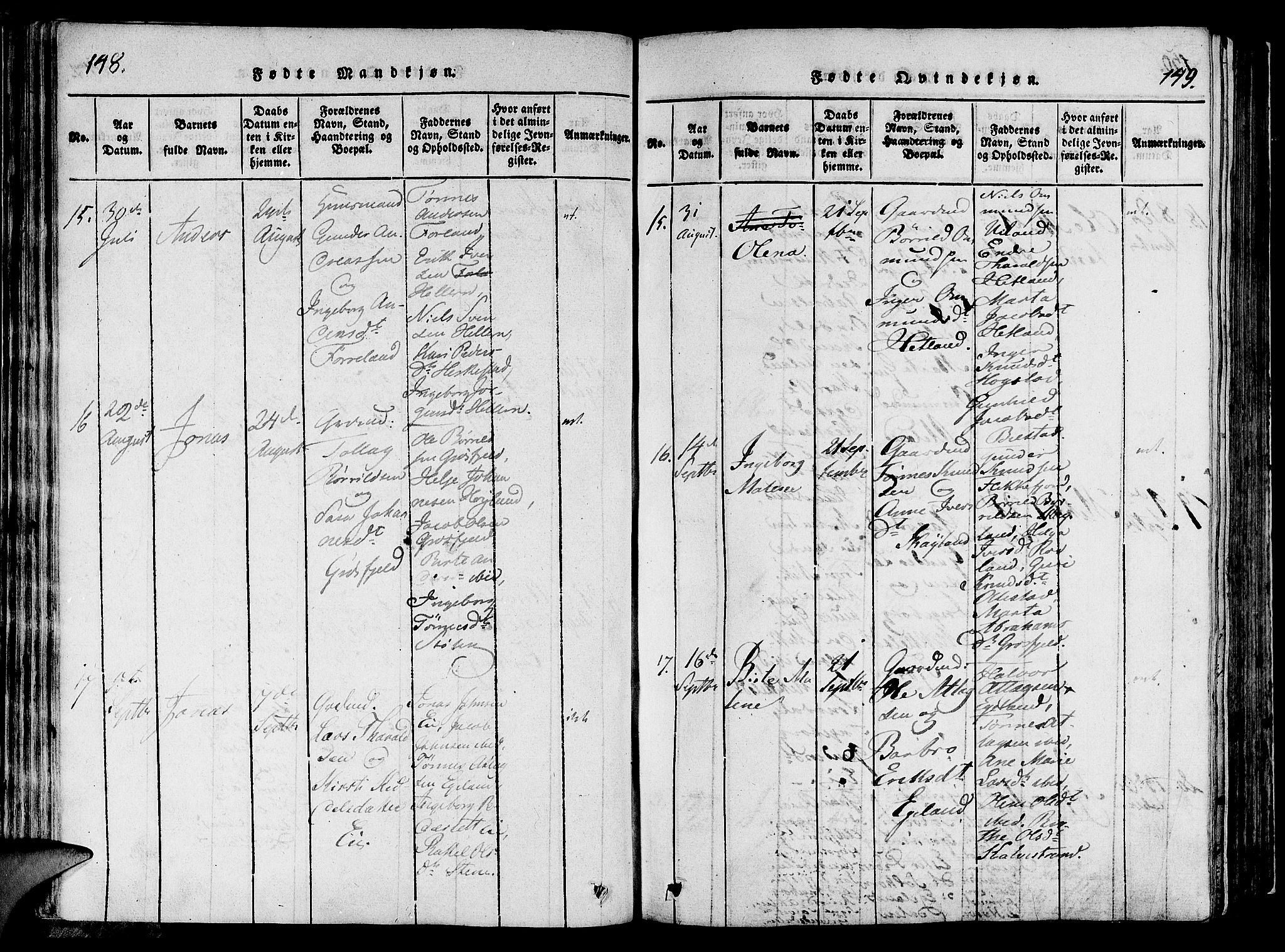 Lund sokneprestkontor, AV/SAST-A-101809/S06/L0006: Parish register (official) no. A 6, 1816-1839, p. 148-149