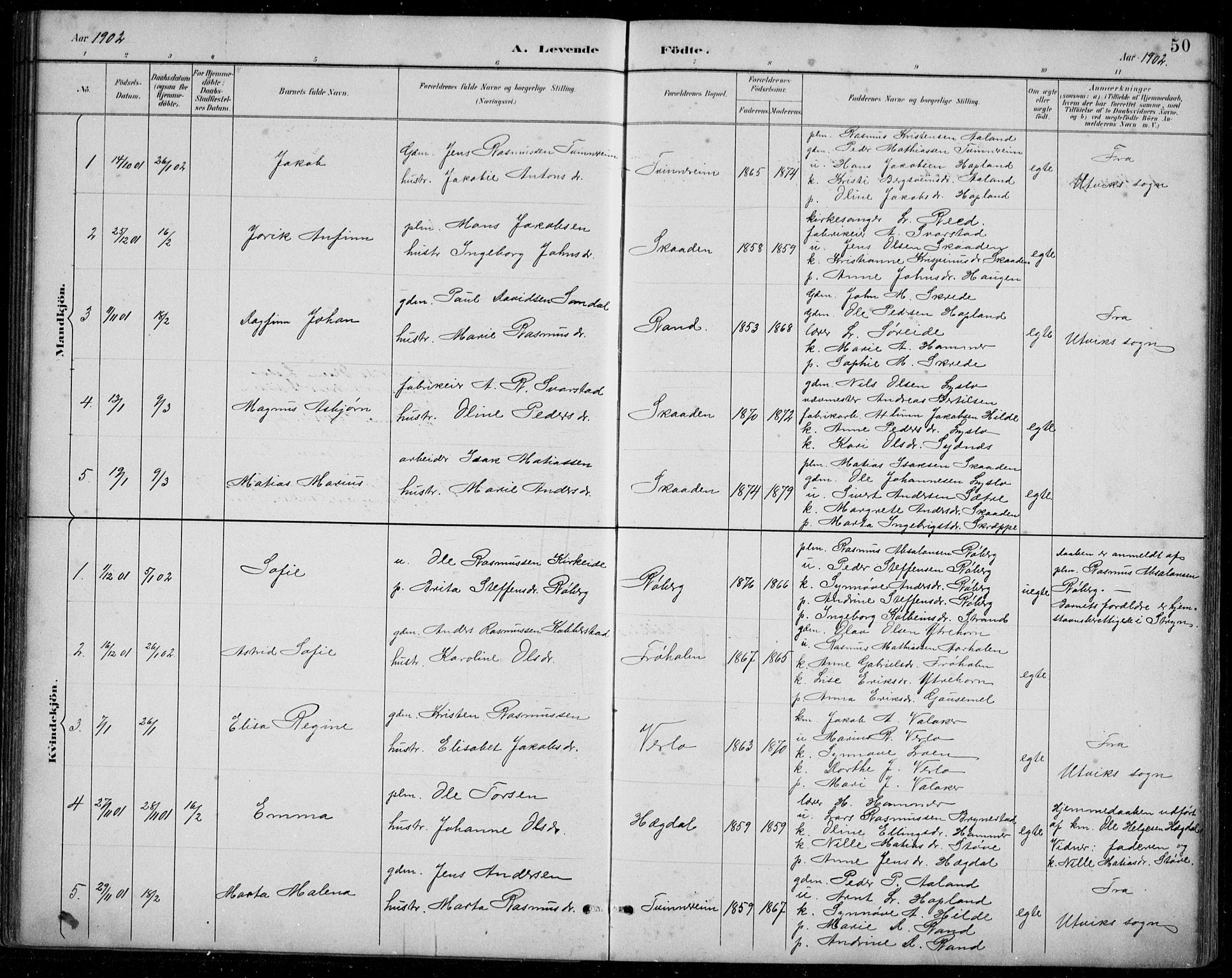 Innvik sokneprestembete, AV/SAB-A-80501: Parish register (copy) no. A 3, 1886-1912, p. 50