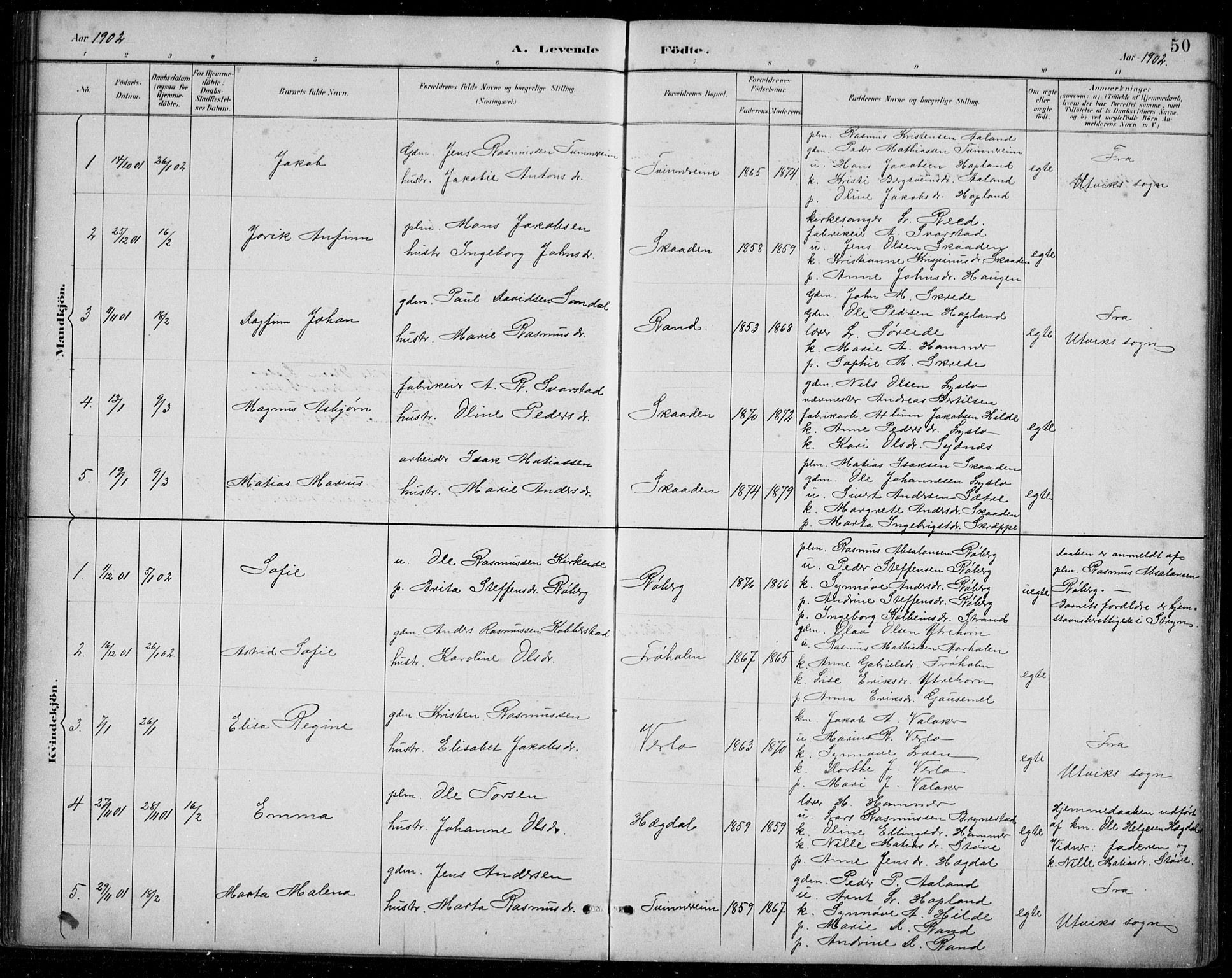 Innvik sokneprestembete, AV/SAB-A-80501: Parish register (copy) no. A 3, 1886-1912, p. 50