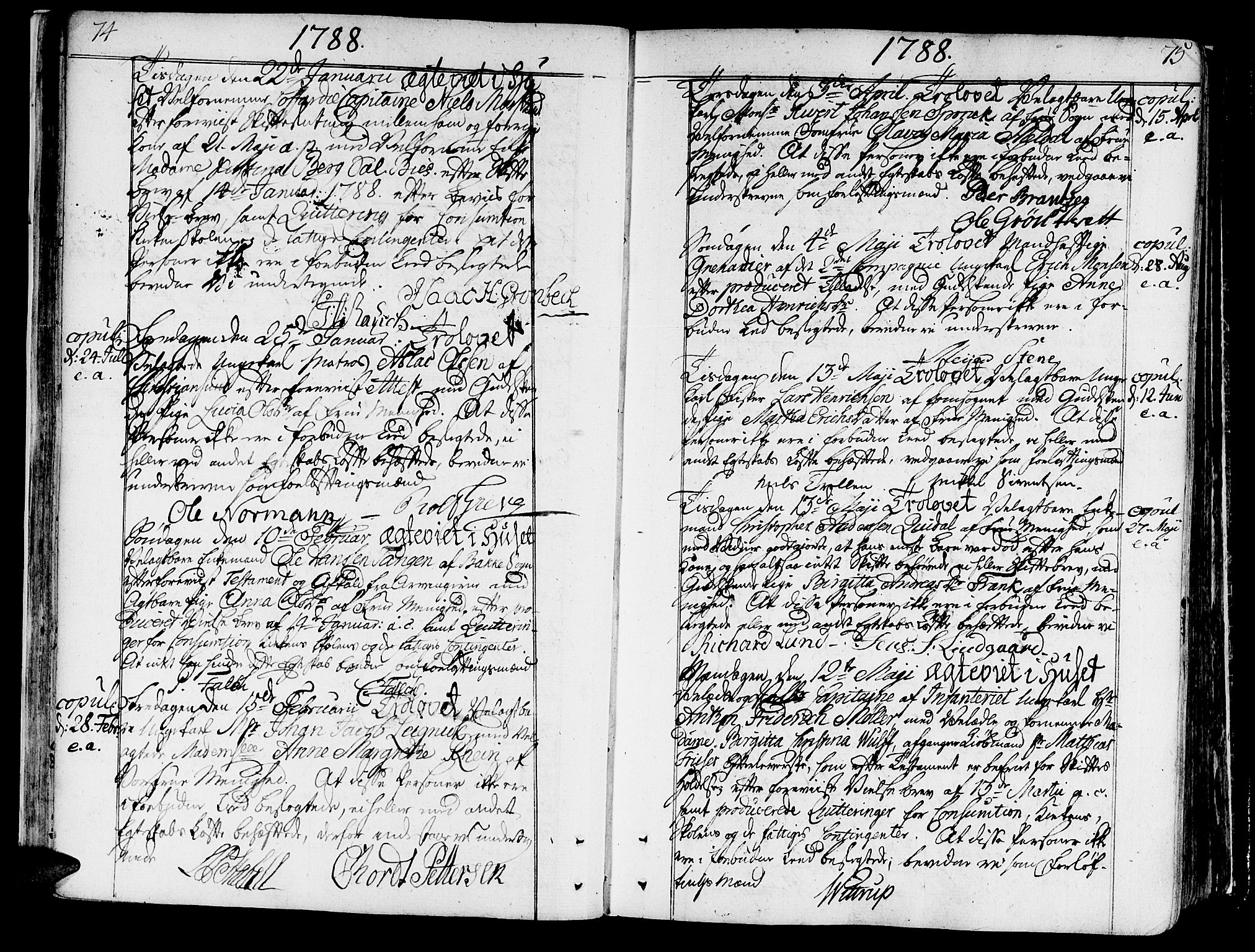 Ministerialprotokoller, klokkerbøker og fødselsregistre - Sør-Trøndelag, AV/SAT-A-1456/602/L0105: Parish register (official) no. 602A03, 1774-1814, p. 74-75