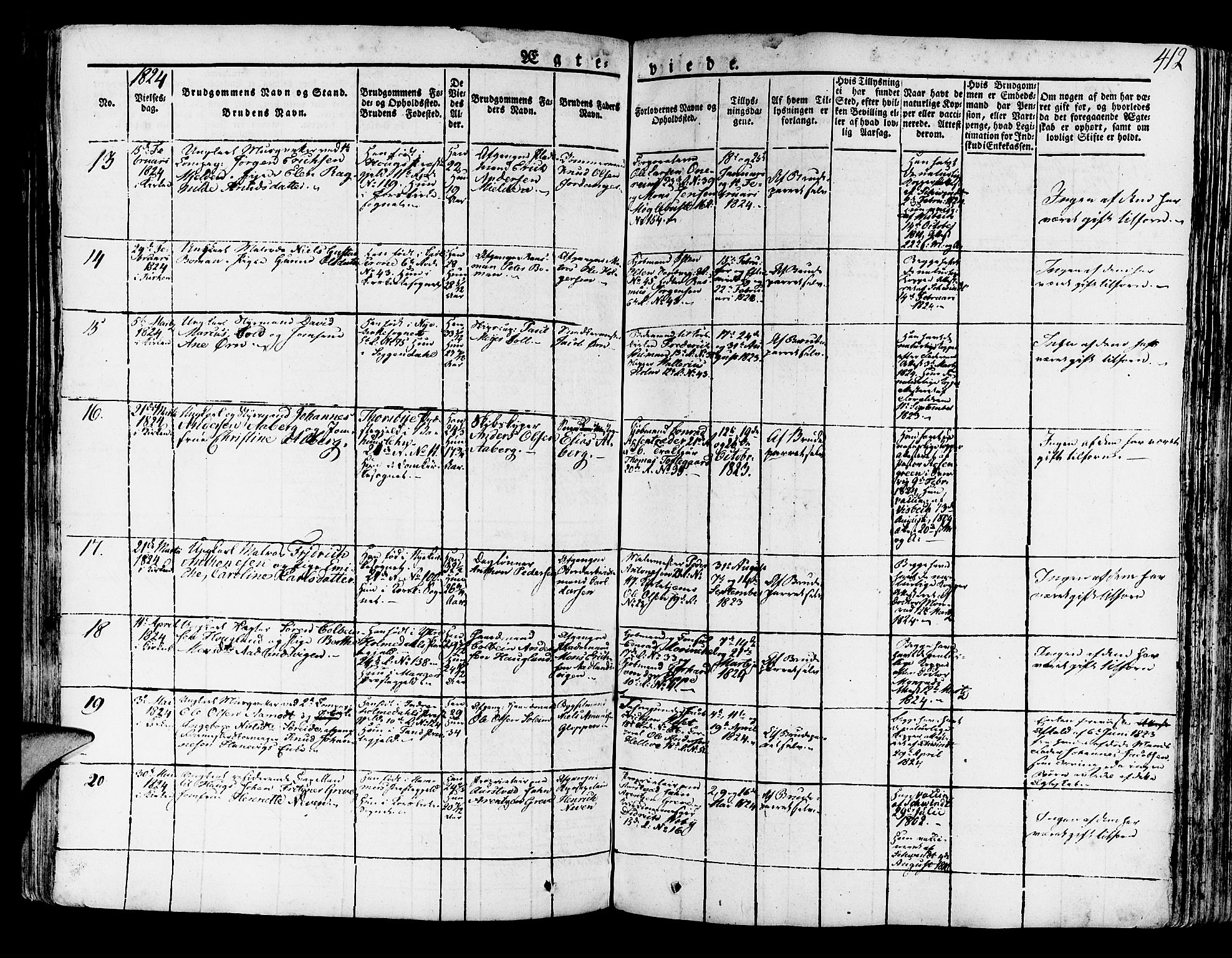 Korskirken sokneprestembete, SAB/A-76101/H/Haa/L0014: Parish register (official) no. A 14, 1823-1835, p. 412