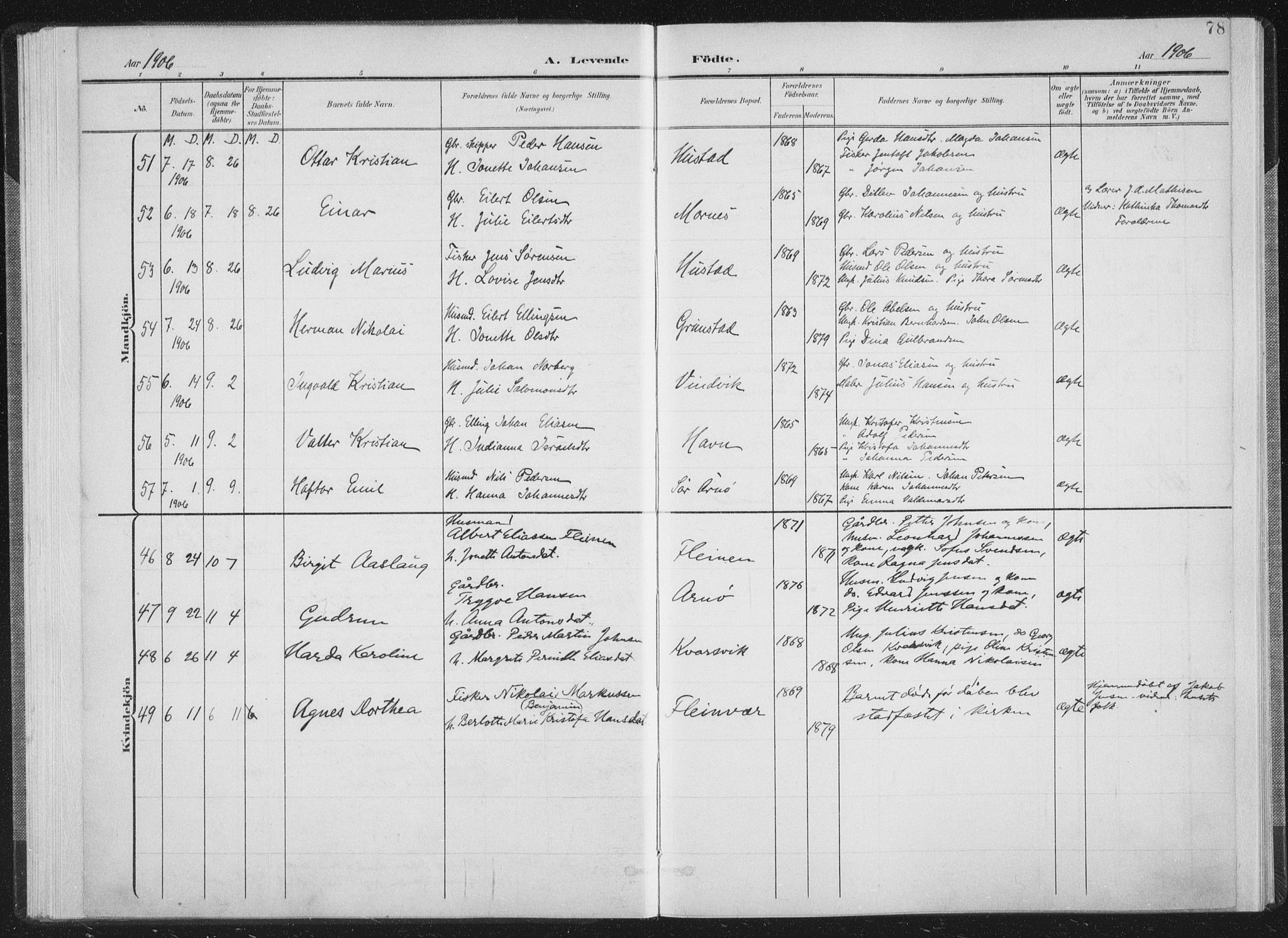 Ministerialprotokoller, klokkerbøker og fødselsregistre - Nordland, AV/SAT-A-1459/805/L0102: Parish register (official) no. 805A08I, 1900-1909, p. 78