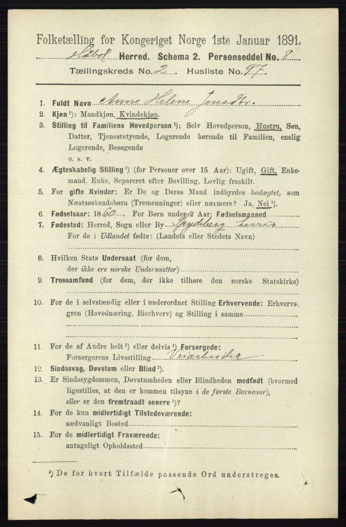 RA, 1891 census for 0138 Hobøl, 1891, p. 1589