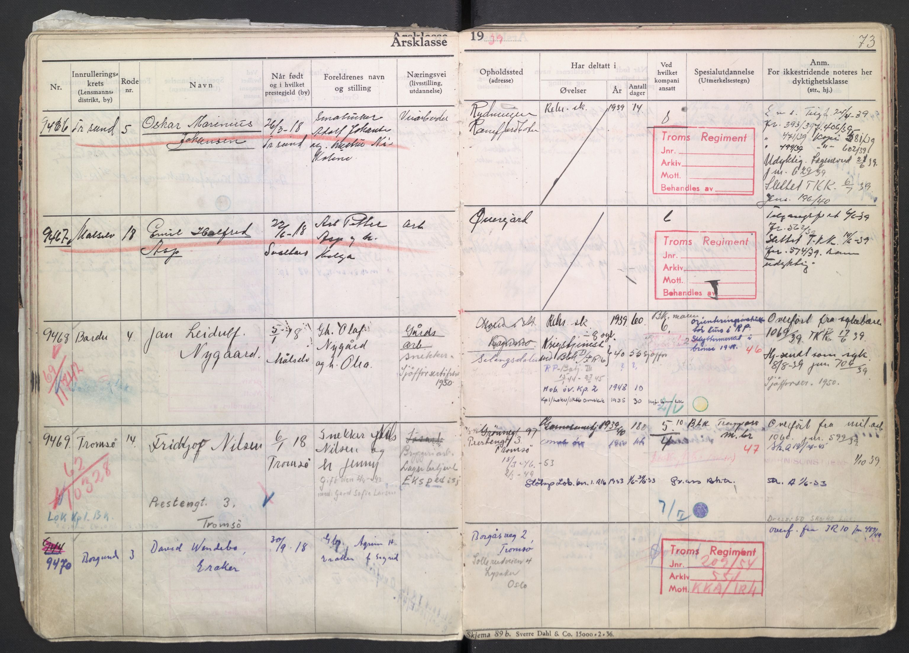 Forsvaret, Troms infanteriregiment nr. 16, AV/RA-RAFA-3146/P/Pa/L0007/0004: Ruller / Rulle for regimentets menige mannskaper, årsklasse 1939, 1939, p. 73