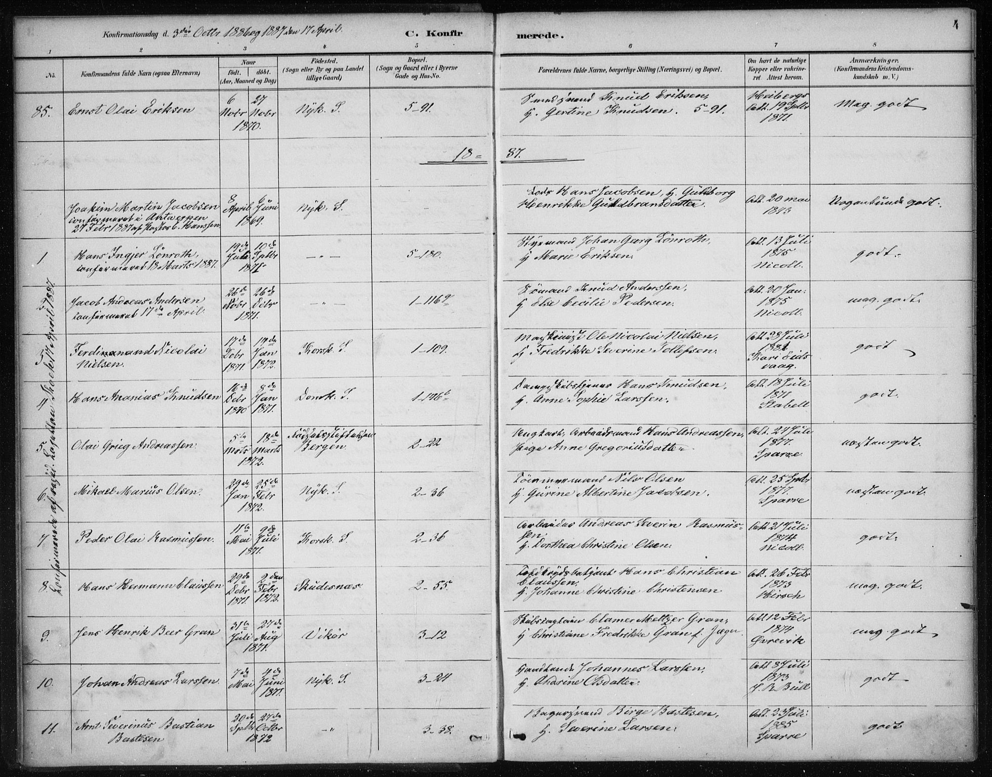 Nykirken Sokneprestembete, SAB/A-77101/H/Haa/L0027: Parish register (official) no. C 6, 1886-1913, p. 4