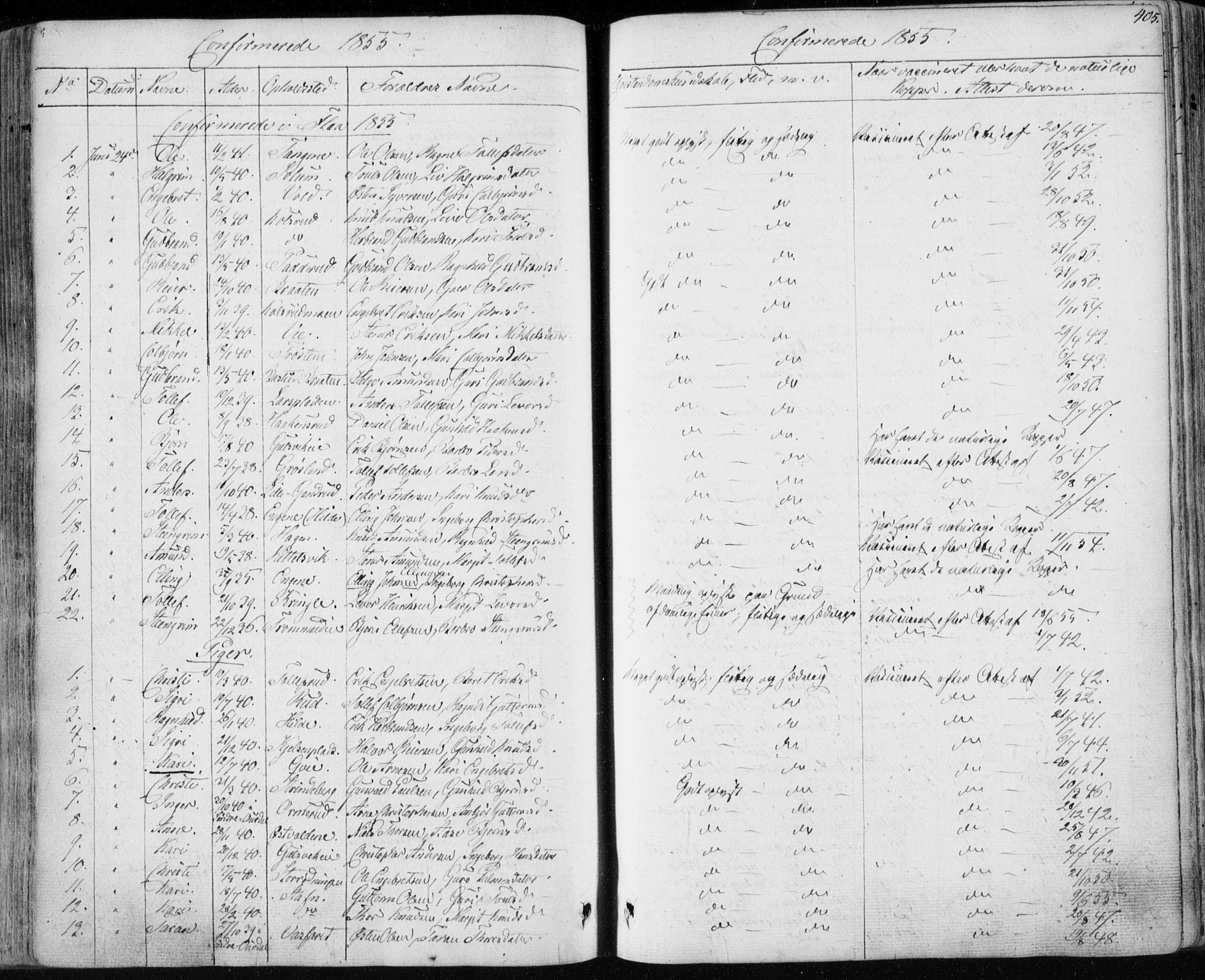 Nes kirkebøker, AV/SAKO-A-236/F/Fa/L0009: Parish register (official) no. 9, 1834-1863, p. 405