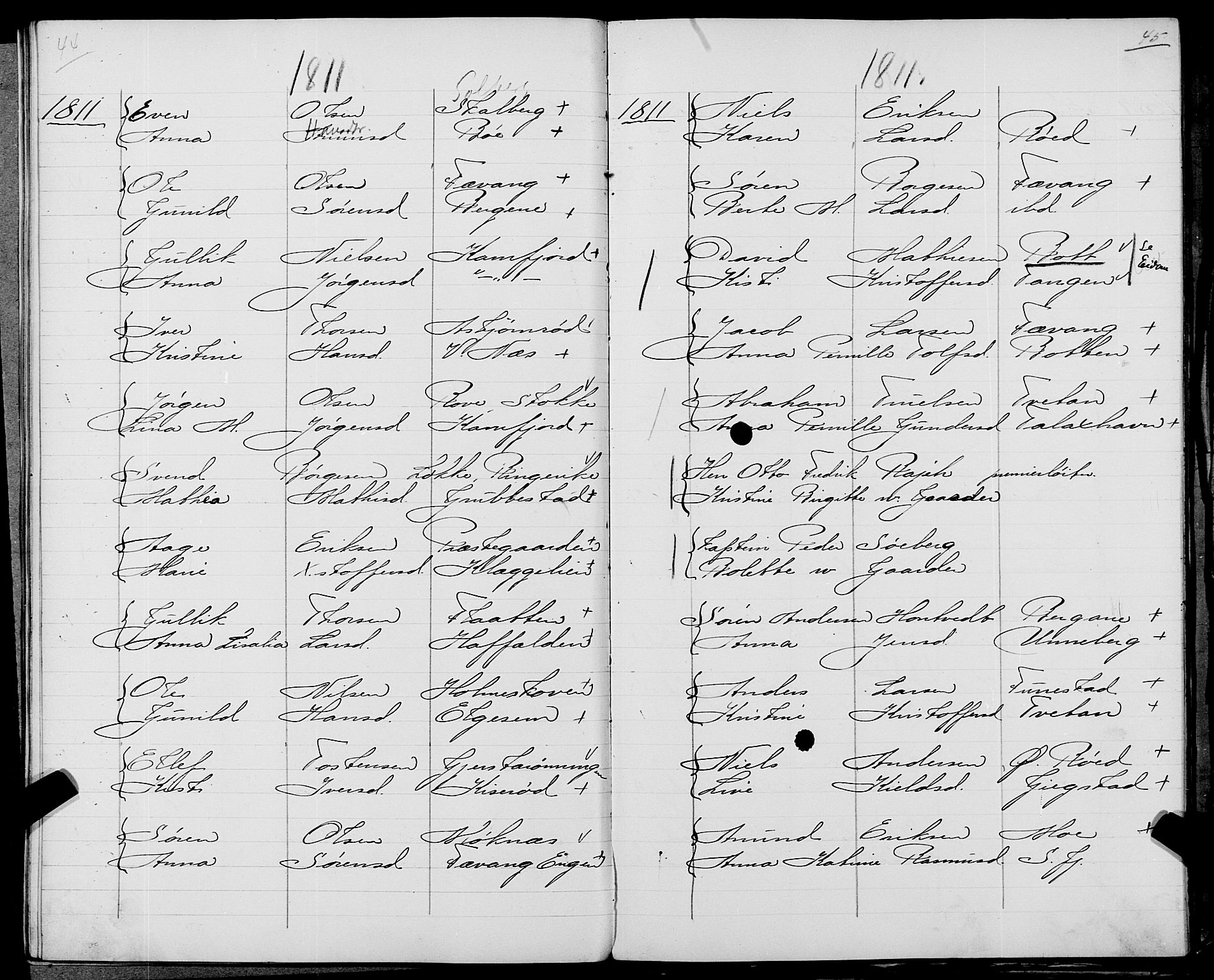 Sandar sokneprestkontor, SAKO/A-242/Y/Ya/L0006: Other parish register no. 1 /1, 1709-1871, p. 44-45