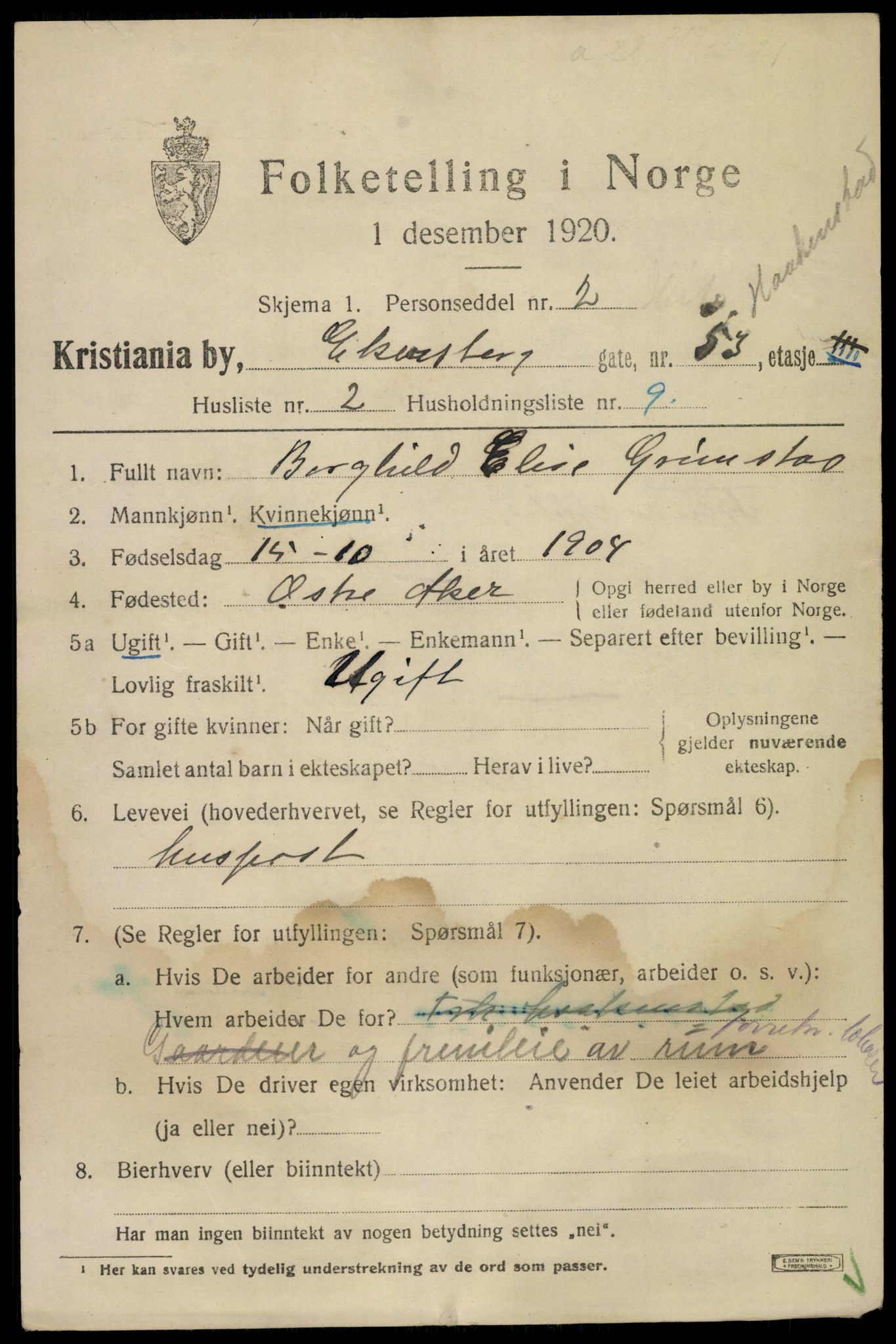 SAO, 1920 census for Kristiania, 1920, p. 209535