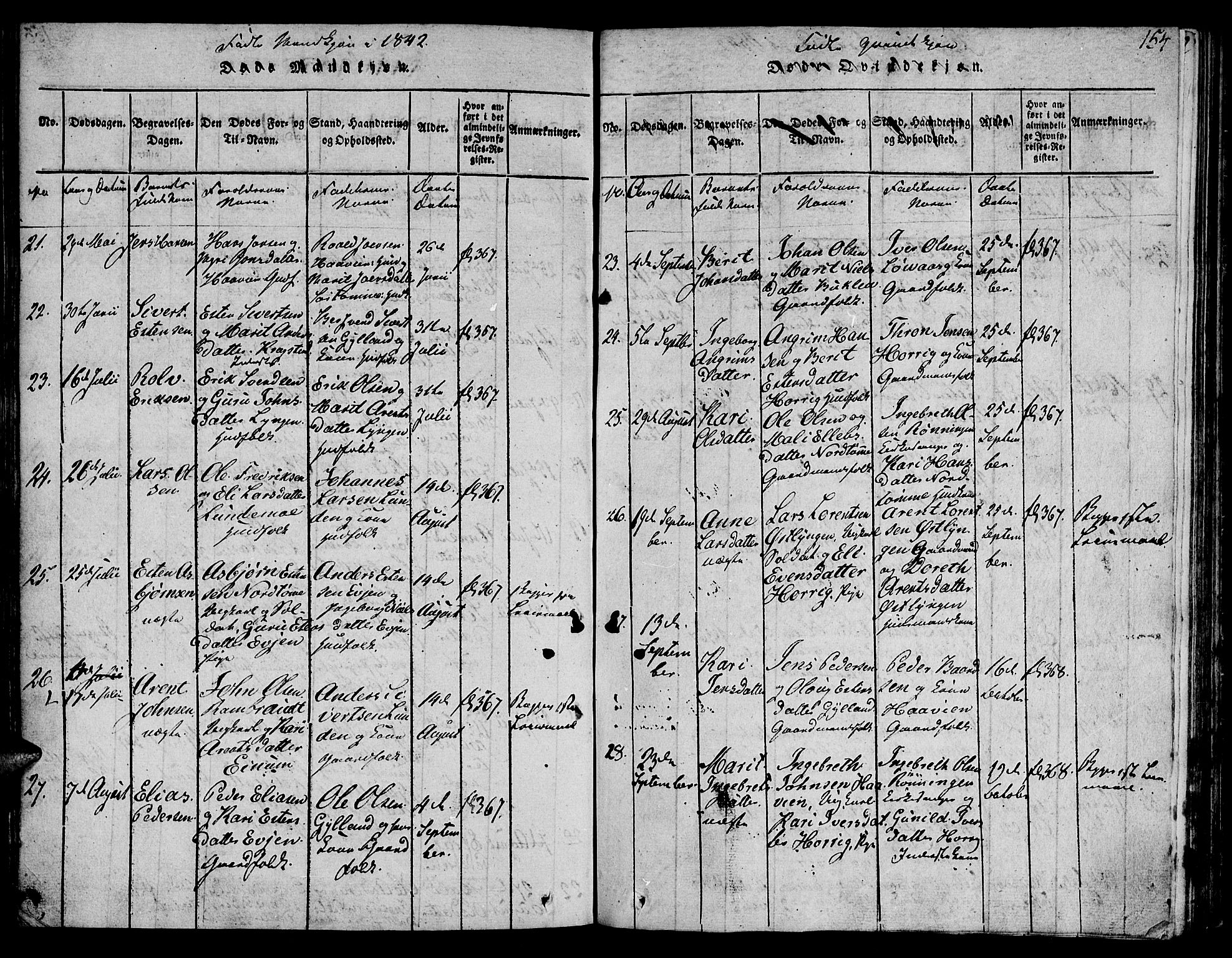 Ministerialprotokoller, klokkerbøker og fødselsregistre - Sør-Trøndelag, SAT/A-1456/692/L1102: Parish register (official) no. 692A02, 1816-1842, p. 154