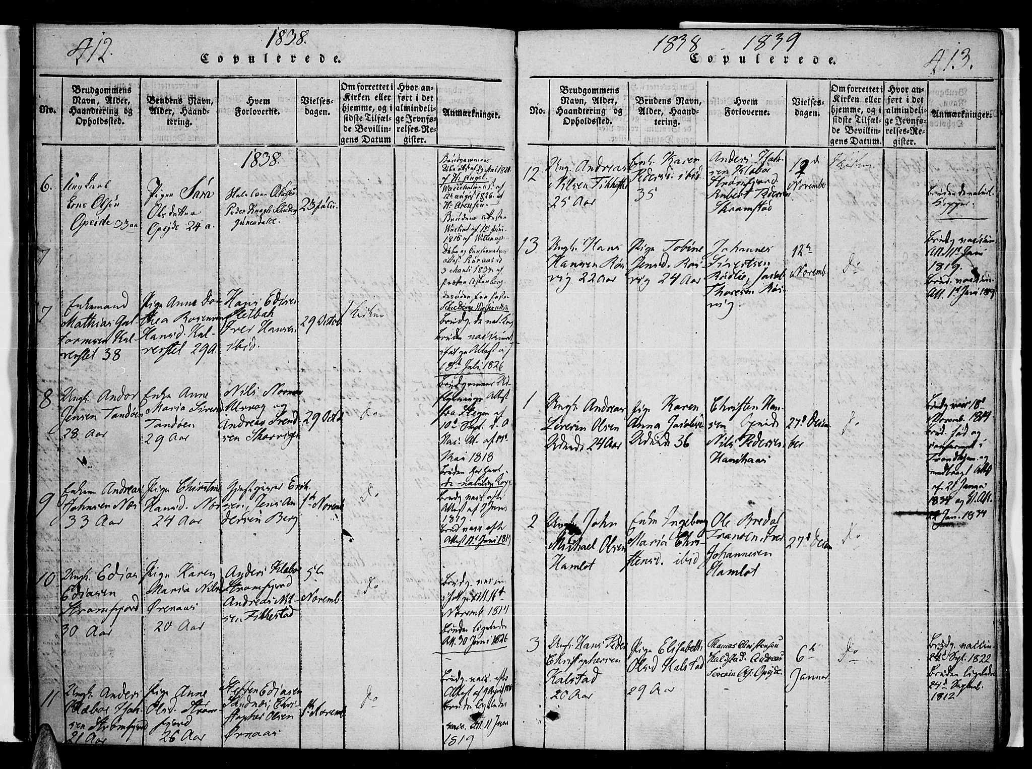 Ministerialprotokoller, klokkerbøker og fødselsregistre - Nordland, AV/SAT-A-1459/859/L0842: Parish register (official) no. 859A02, 1821-1839, p. 412-413