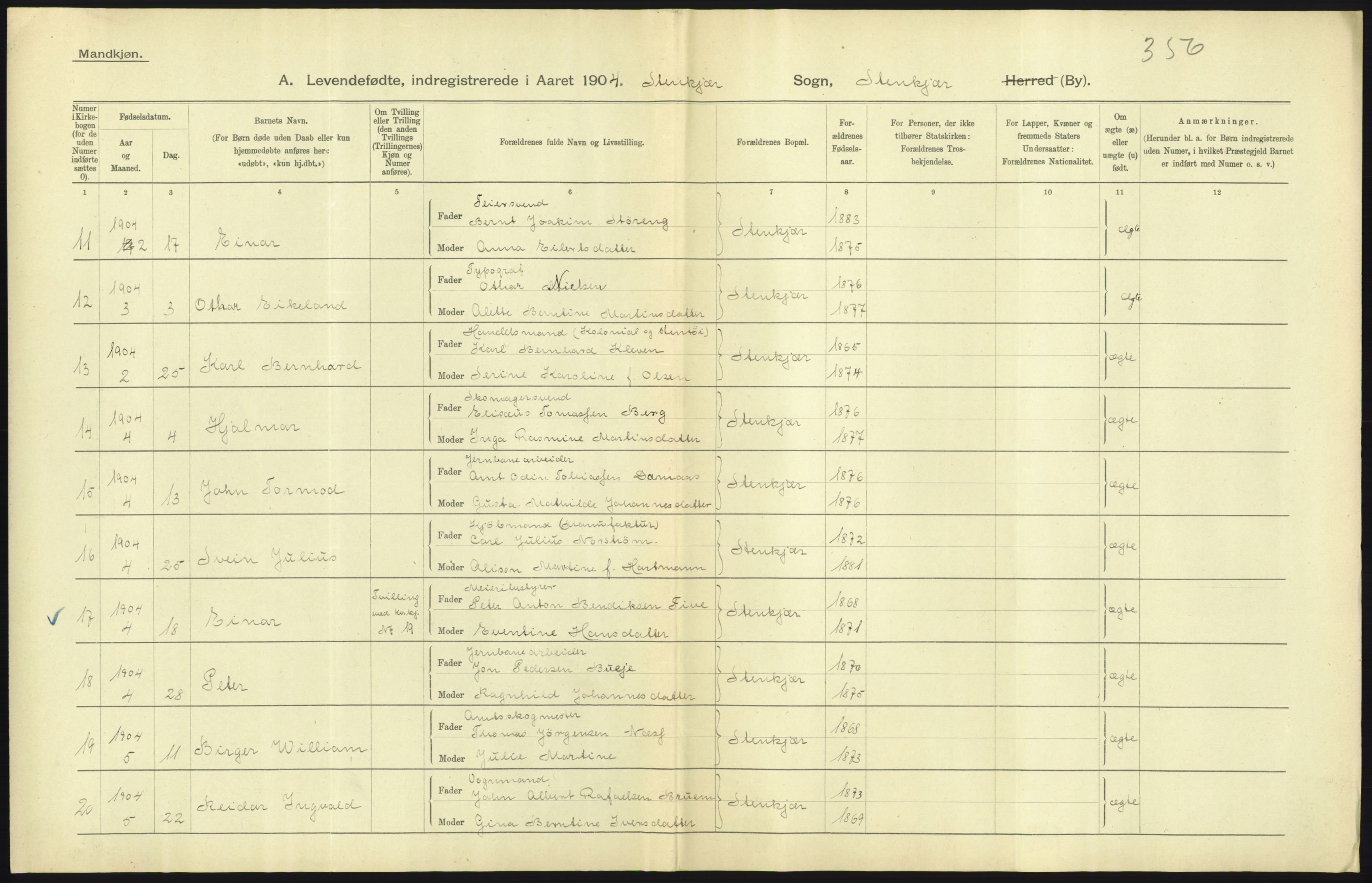 Statistisk sentralbyrå, Sosiodemografiske emner, Befolkning, AV/RA-S-2228/D/Df/Dfa/Dfab/L0019: Nordre Trondhjems amt: Fødte, gifte, døde, 1904, p. 17