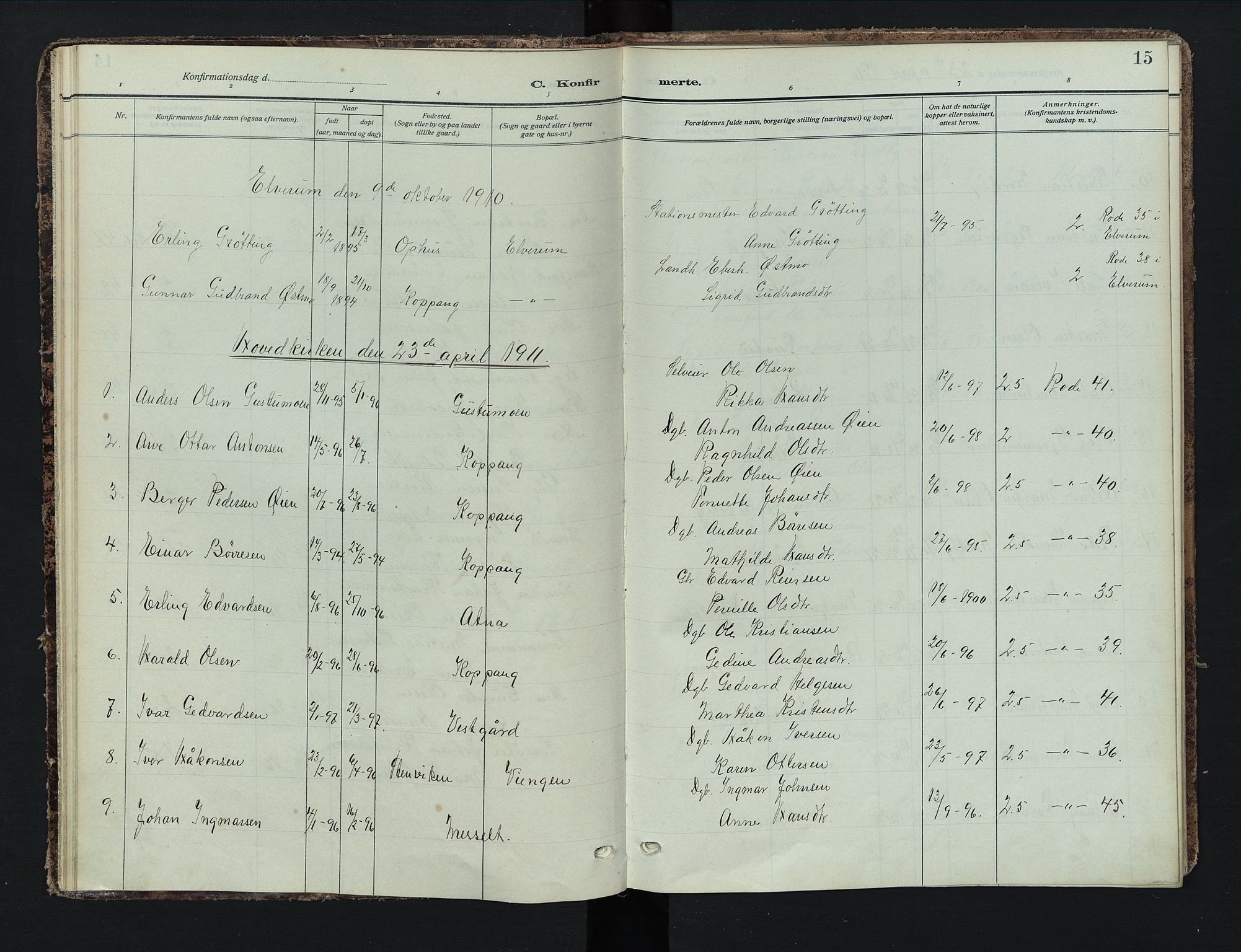 Stor-Elvdal prestekontor, SAH/PREST-052/H/Ha/Haa/L0005: Parish register (official) no. 5, 1908-1924, p. 15