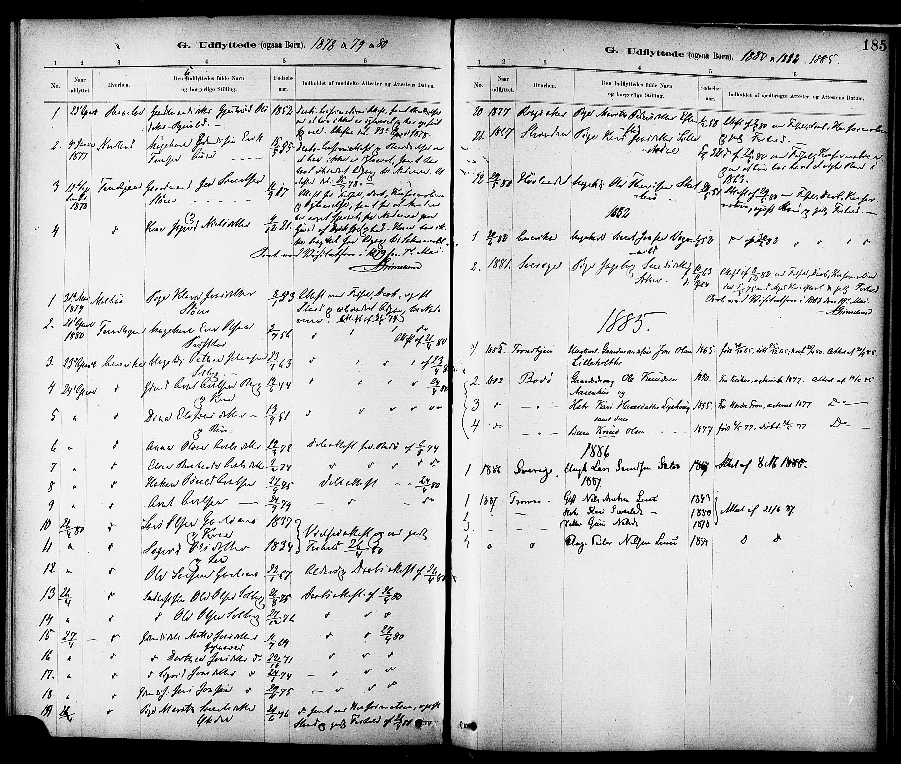 Ministerialprotokoller, klokkerbøker og fødselsregistre - Sør-Trøndelag, SAT/A-1456/689/L1040: Parish register (official) no. 689A05, 1878-1890, p. 185