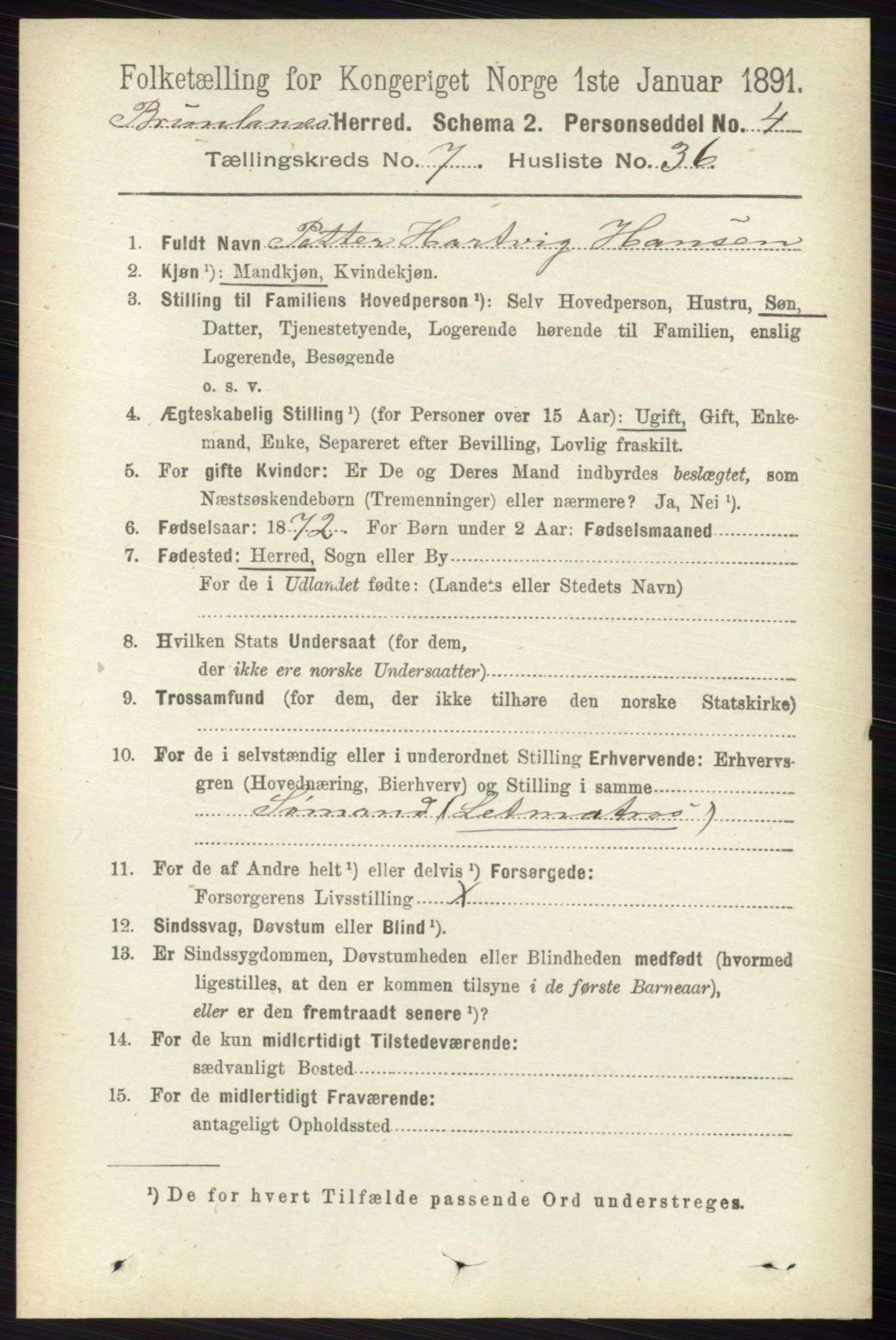 RA, 1891 census for 0726 Brunlanes, 1891, p. 3208