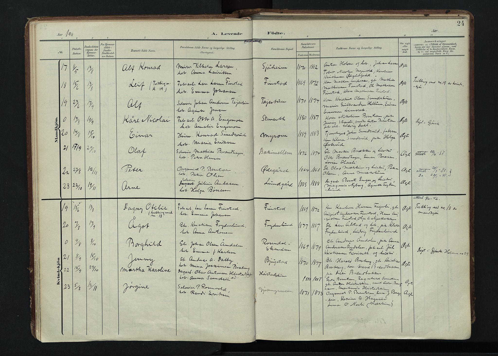 Vardal prestekontor, AV/SAH-PREST-100/H/Ha/Haa/L0020: Parish register (official) no. 20, 1907-1921, p. 24