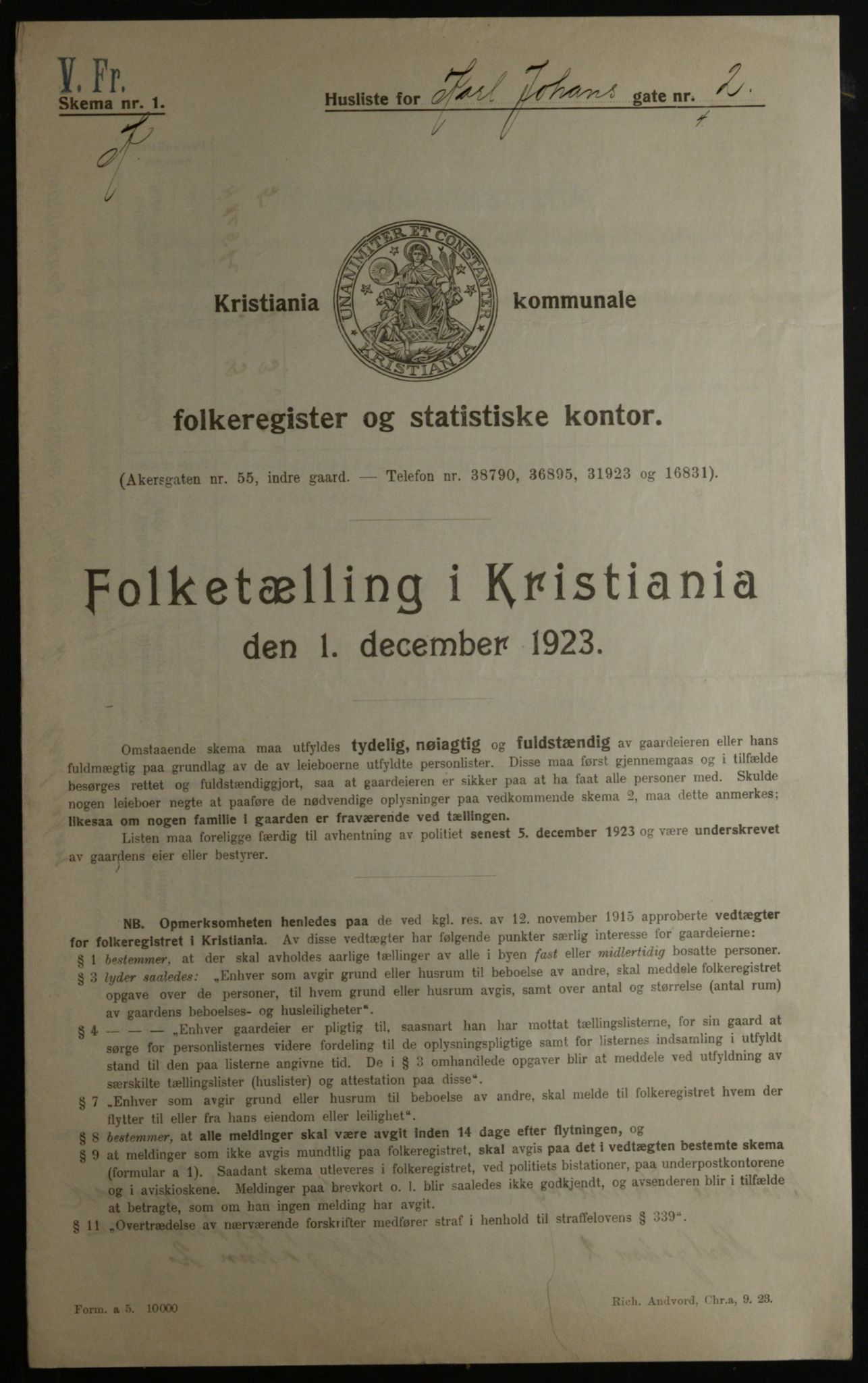 OBA, Municipal Census 1923 for Kristiania, 1923, p. 54338