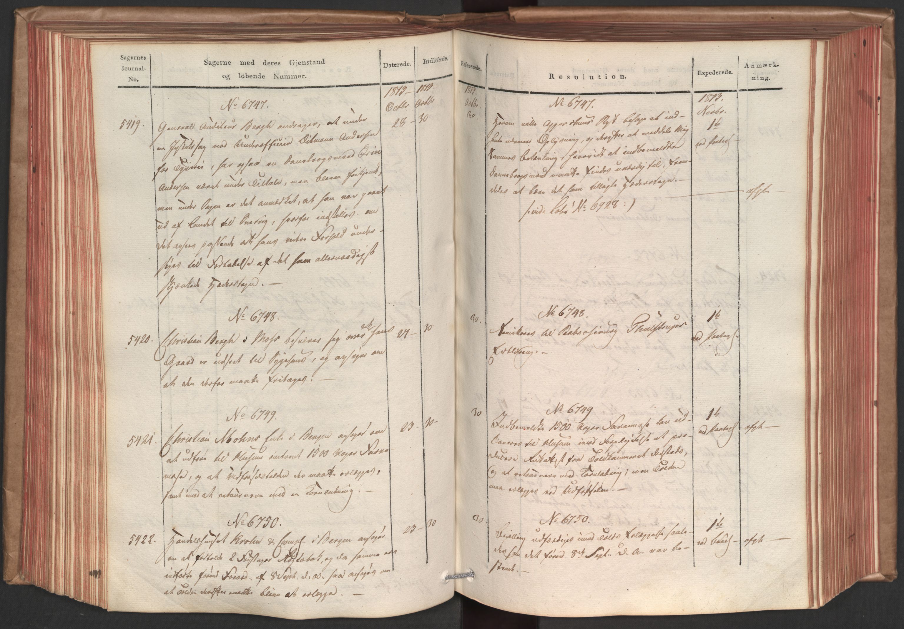Stattholderembetet 1810-1814, 1. kontor (Kontor A), AV/RA-EA-2872/Ab/L0007: Referatprotokoll,  j.nr. 5023-5845,  l.nr. 6290-7274, 1813, p. 140