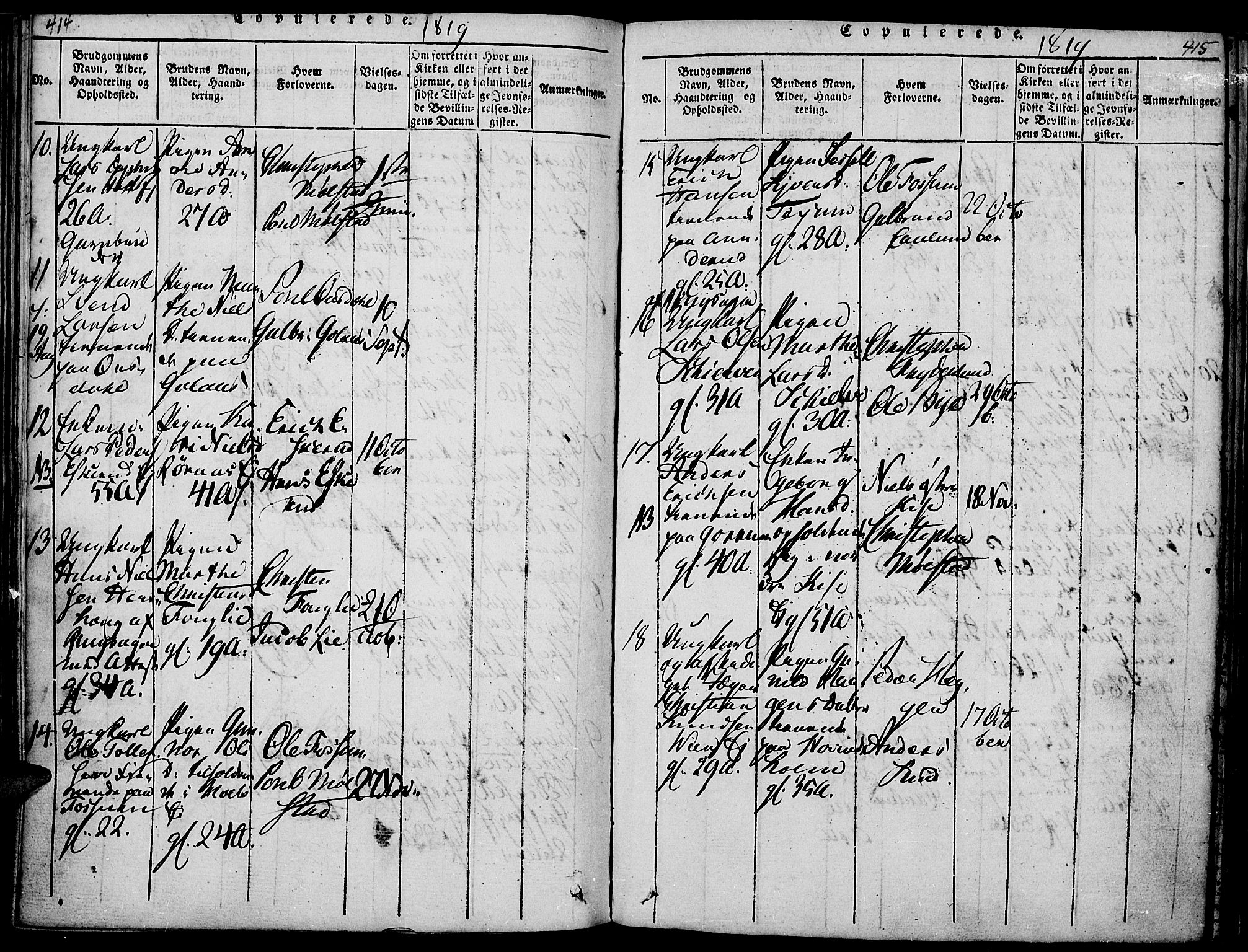 Nes prestekontor, Hedmark, AV/SAH-PREST-020/K/Ka/L0002: Parish register (official) no. 2, 1813-1827, p. 414-415