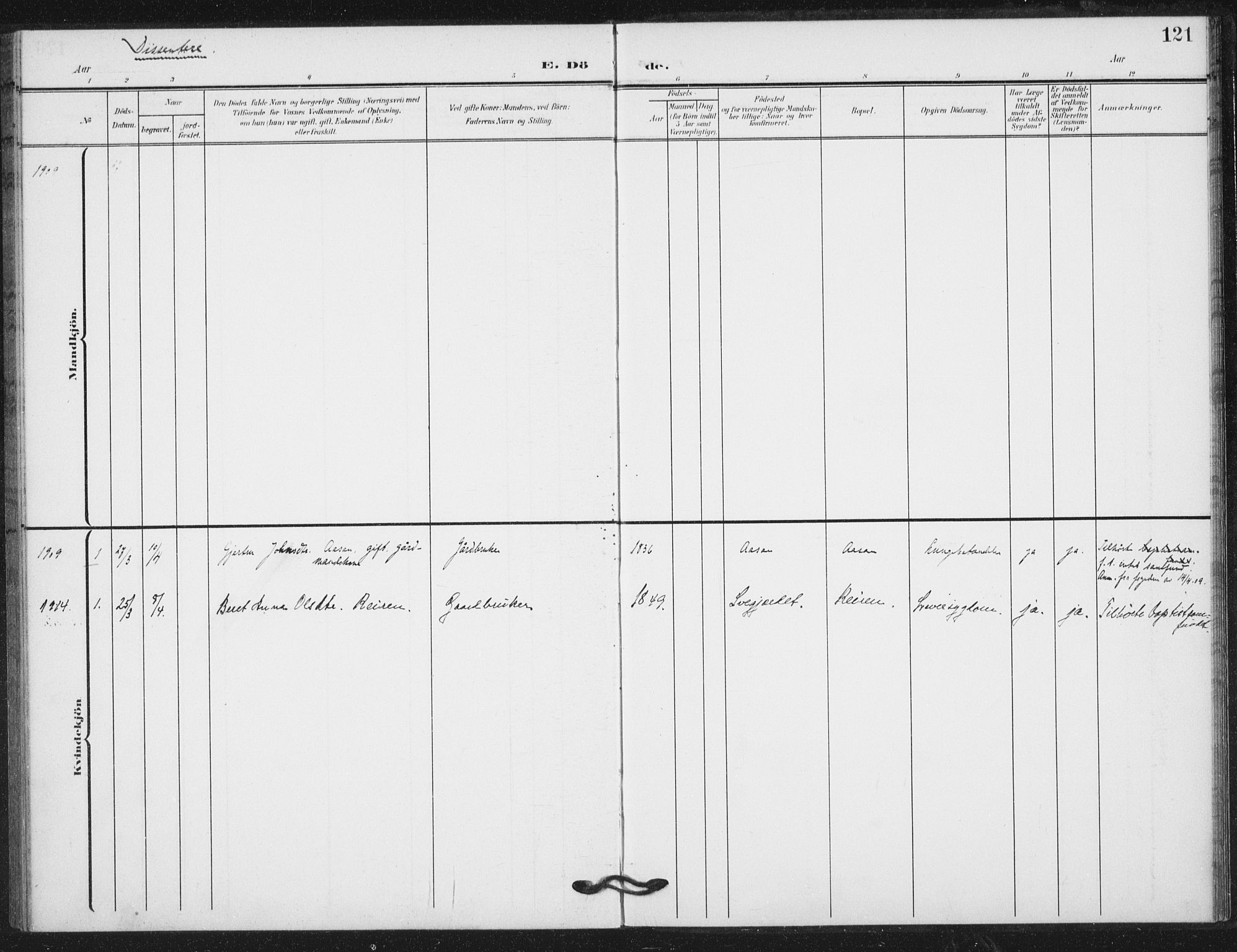 Ministerialprotokoller, klokkerbøker og fødselsregistre - Nord-Trøndelag, SAT/A-1458/724/L0264: Parish register (official) no. 724A02, 1908-1915, p. 121