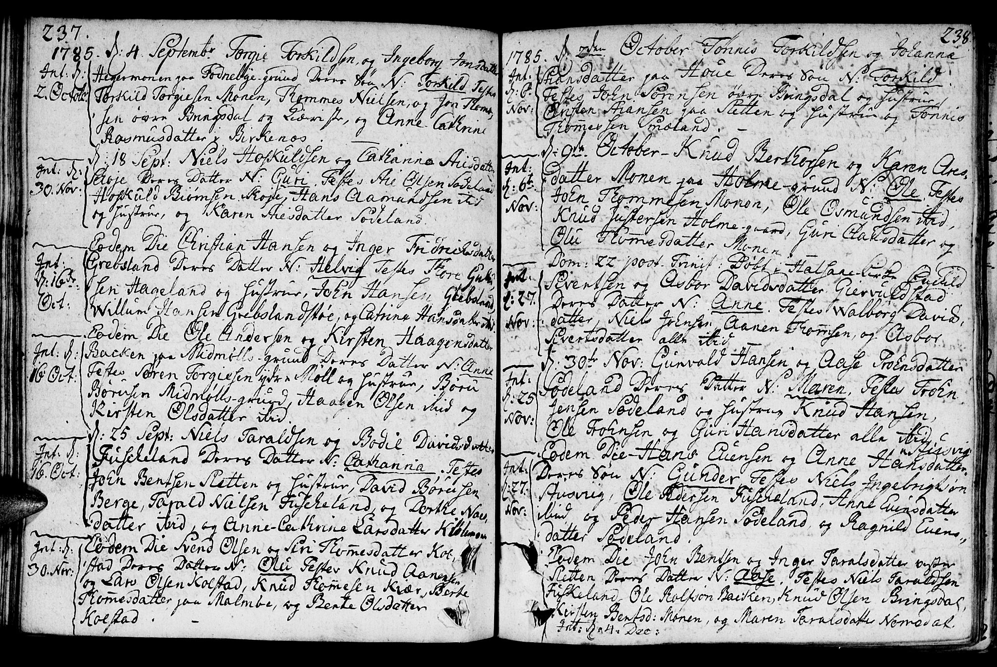 Holum sokneprestkontor, SAK/1111-0022/F/Fa/Faa/L0003: Parish register (official) no. A 3, 1780-1821, p. 237-238