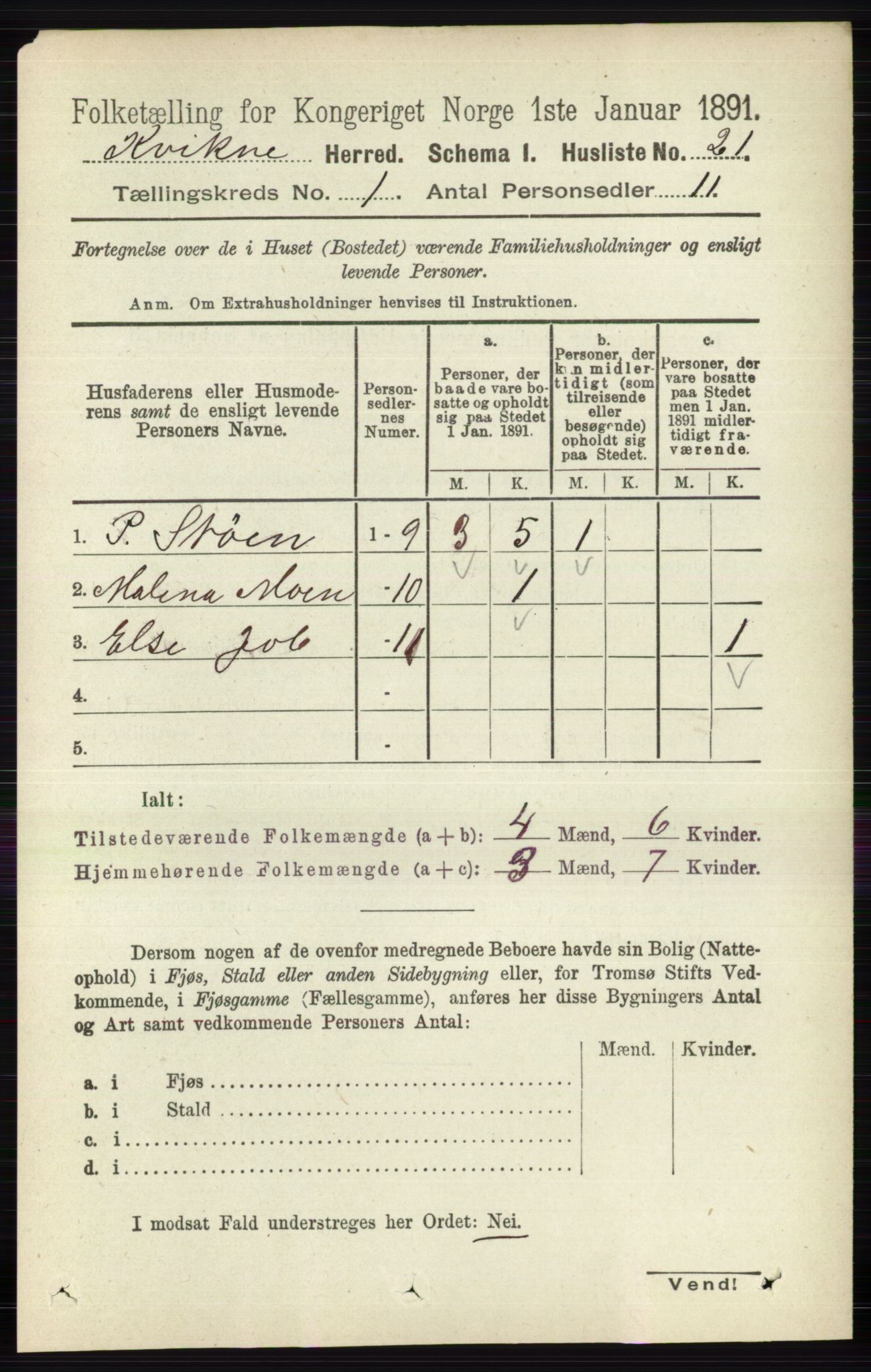 RA, 1891 census for 0440 Kvikne, 1891, p. 37