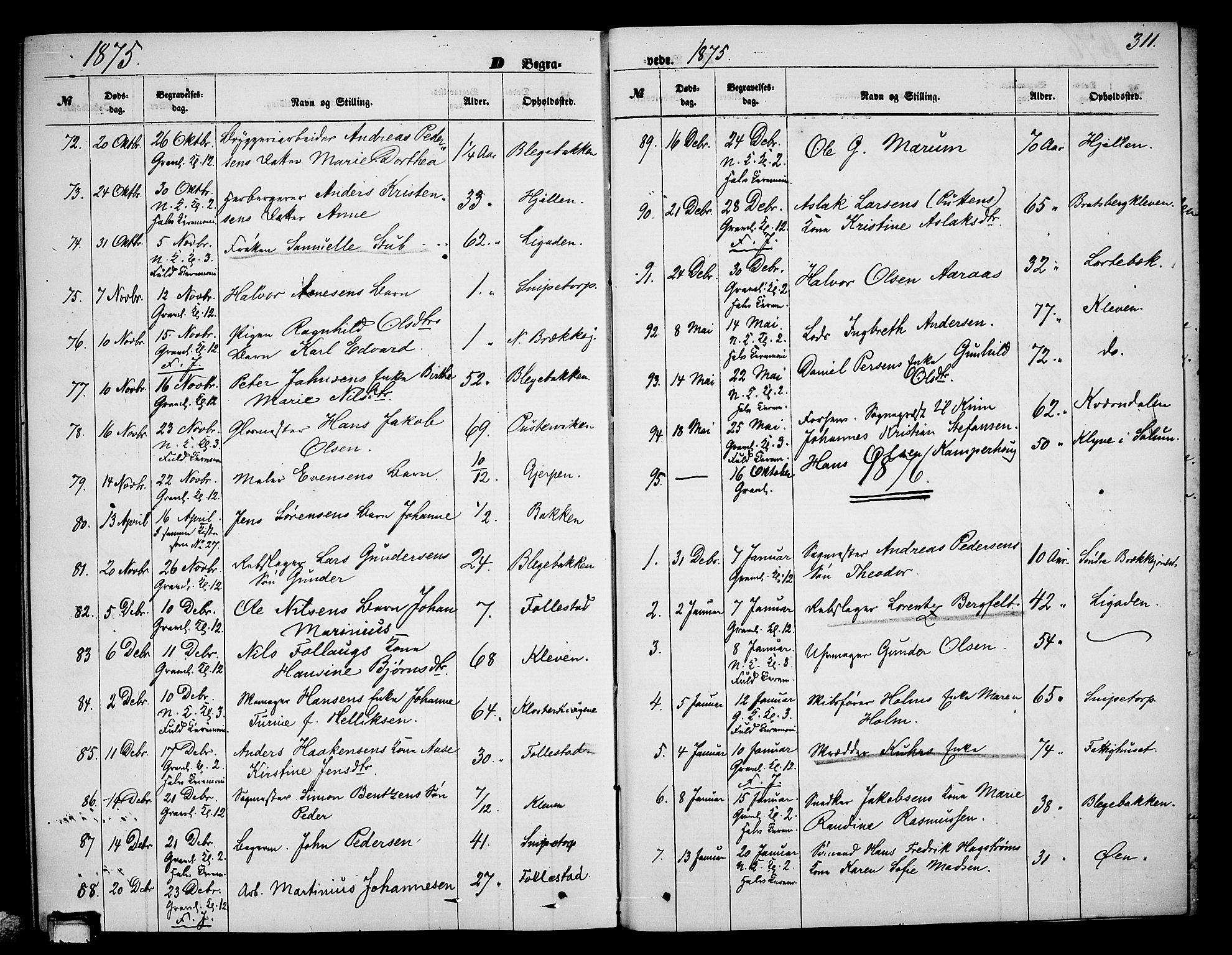 Skien kirkebøker, SAKO/A-302/G/Ga/L0005: Parish register (copy) no. 5, 1868-1880, p. 311
