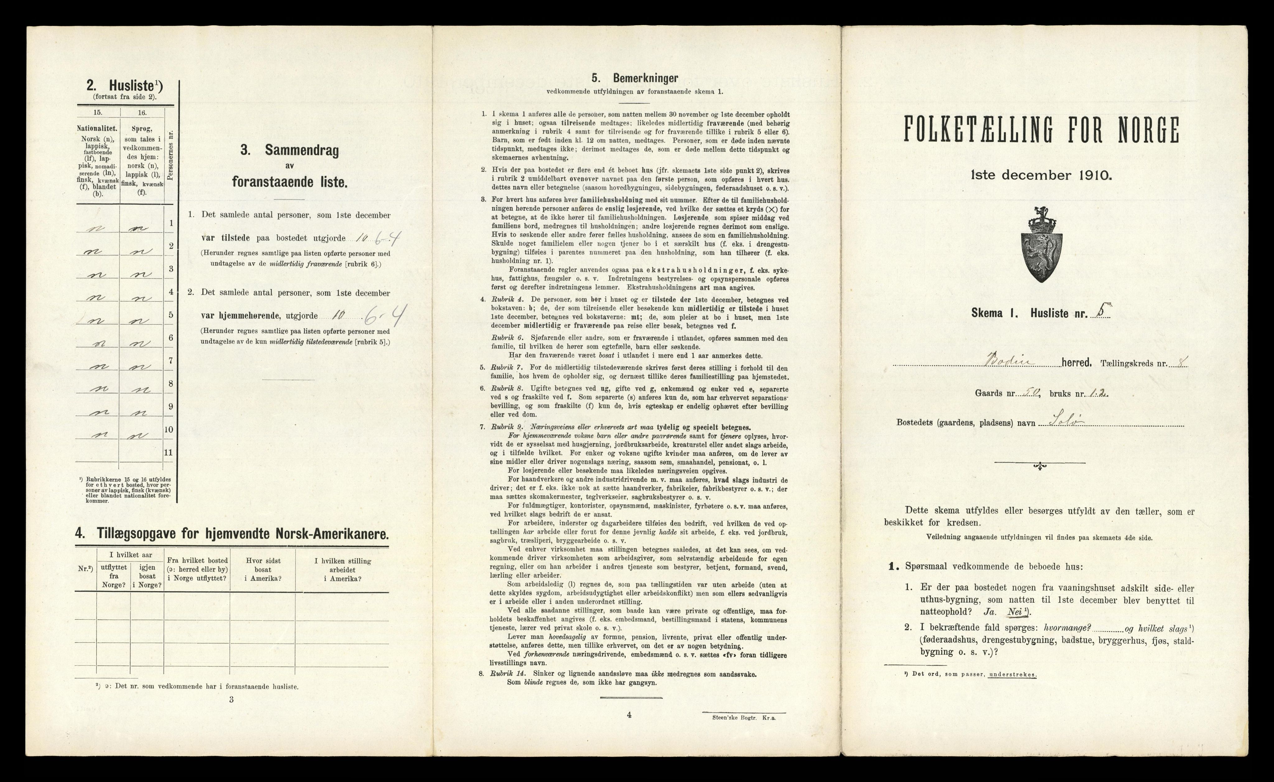 RA, 1910 census for Bodin, 1910, p. 885