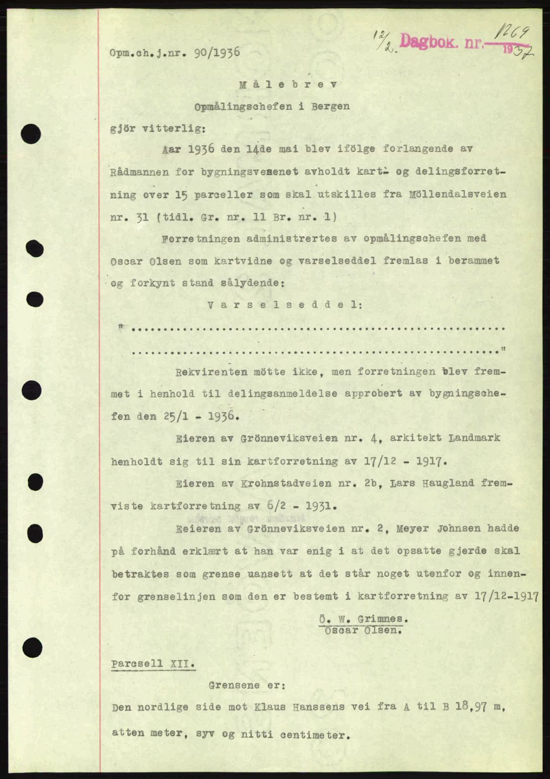 Byfogd og Byskriver i Bergen, SAB/A-3401/03/03Bc/L0004: Mortgage book no. A3-4, 1936-1937, Diary no: : 1269/1937