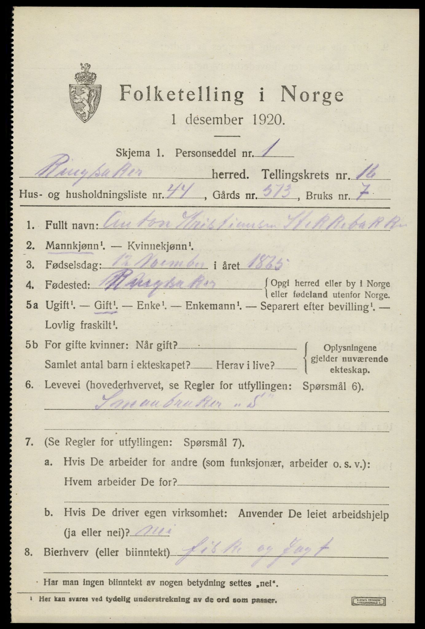 SAH, 1920 census for Ringsaker, 1920, p. 23424