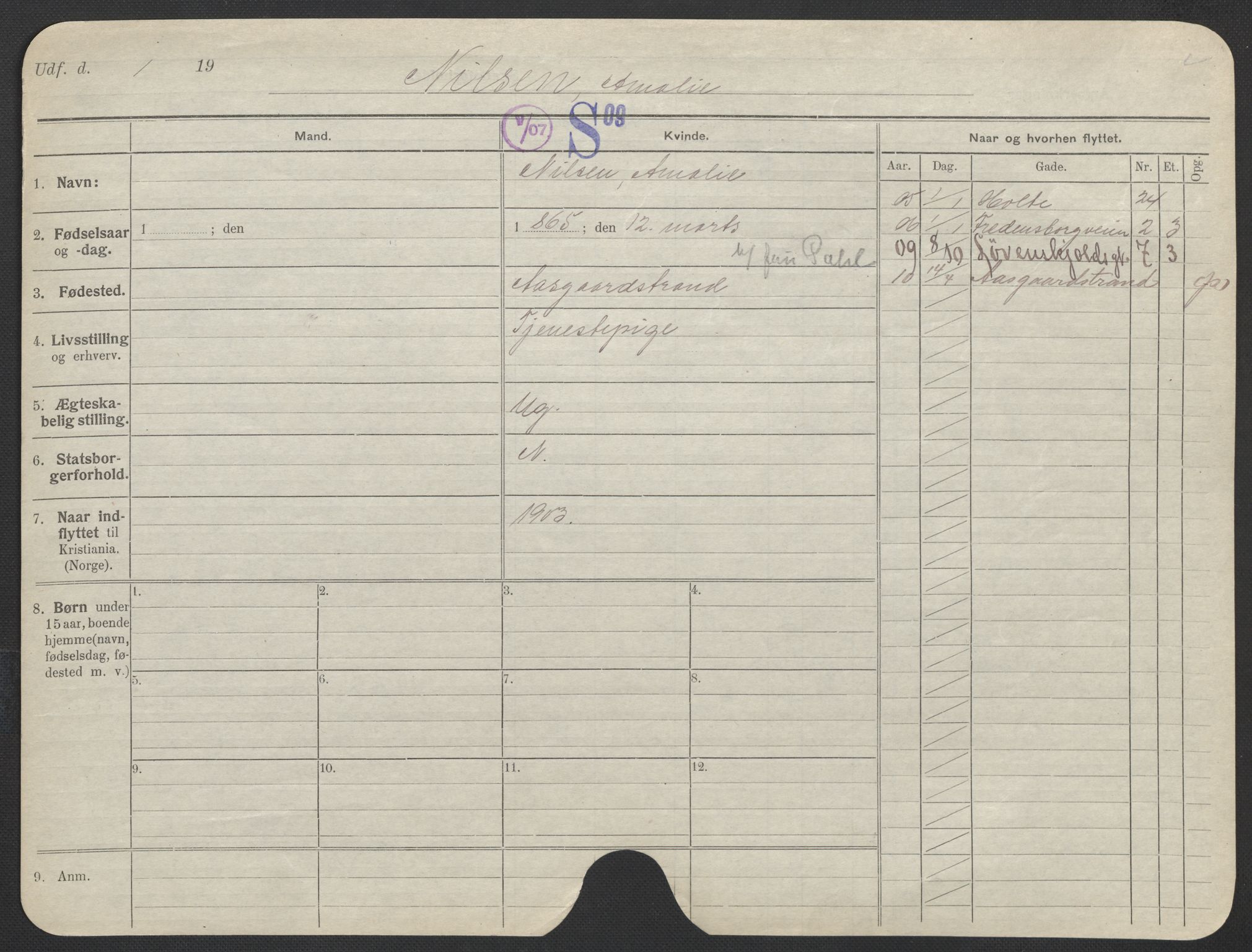 Oslo folkeregister, Registerkort, SAO/A-11715/F/Fa/Fac/L0021: Kvinner, 1906-1914, p. 151a