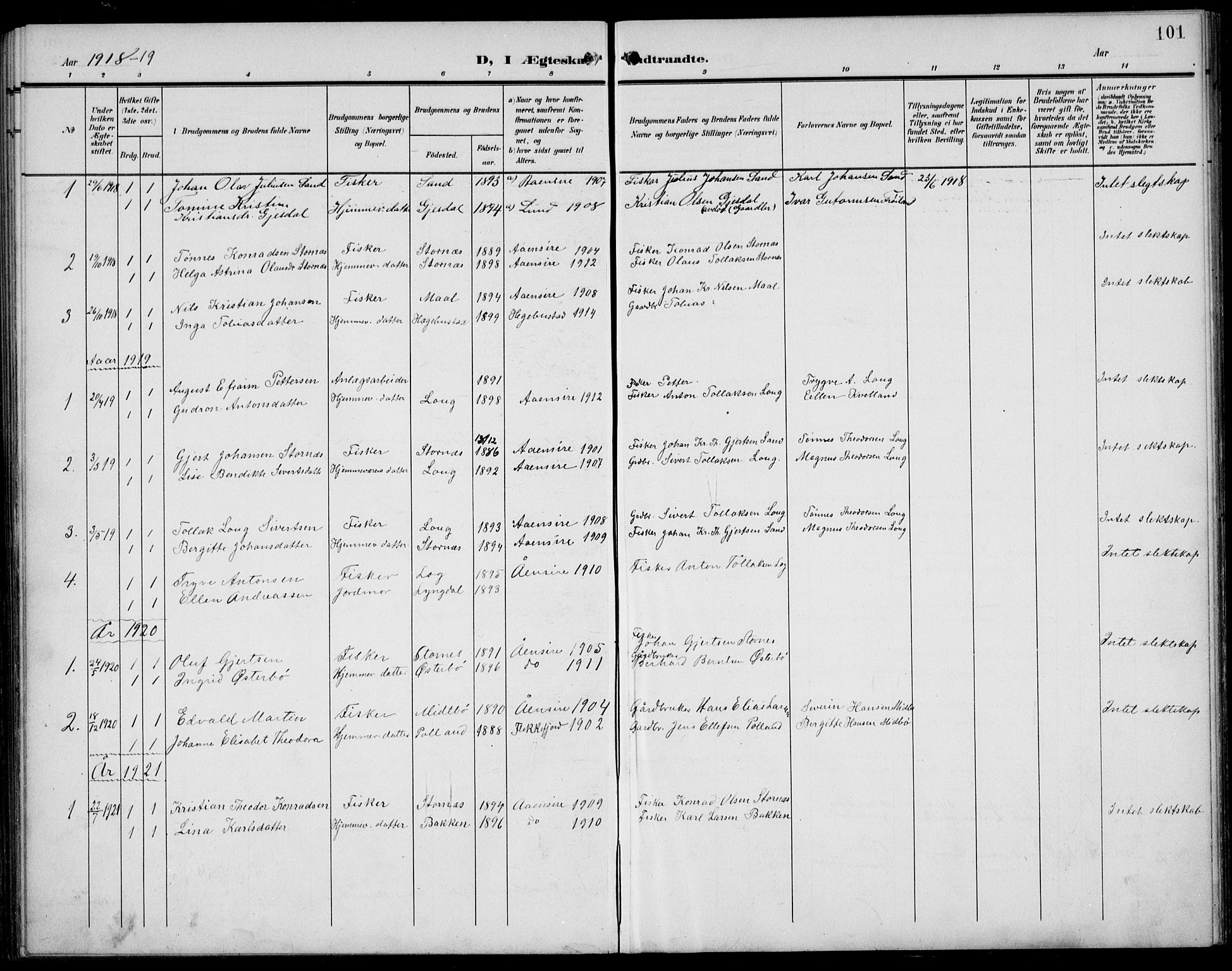 Sokndal sokneprestkontor, AV/SAST-A-101808: Parish register (copy) no. B 7, 1904-1935, p. 101