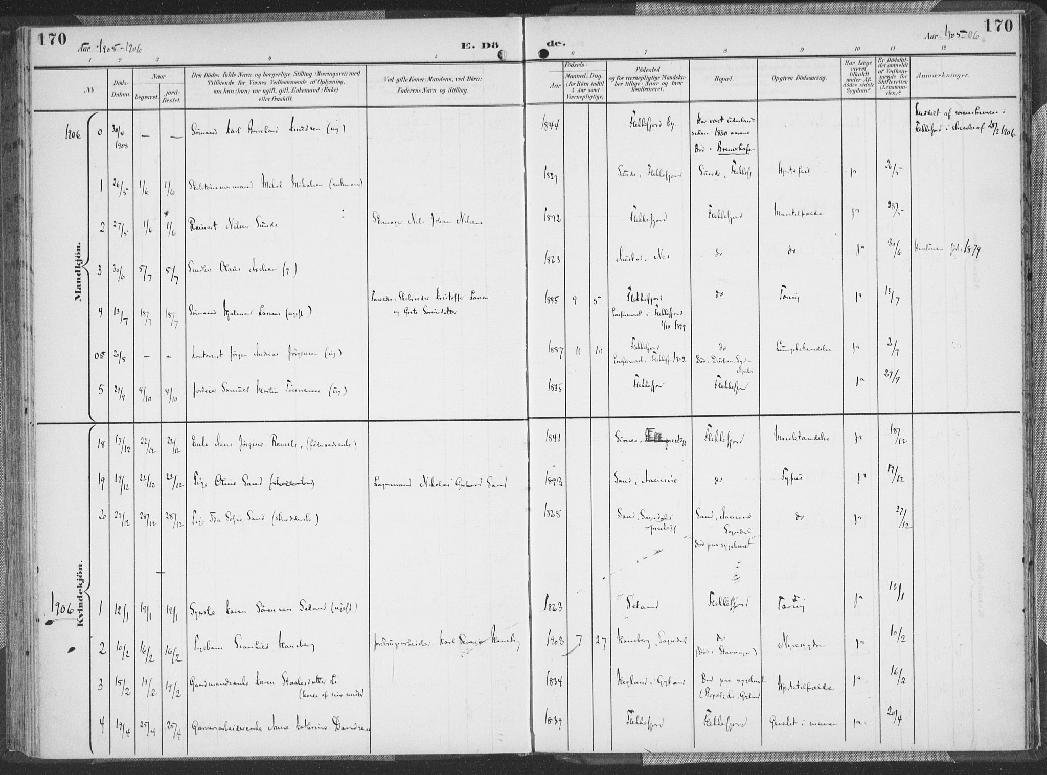 Flekkefjord sokneprestkontor, SAK/1111-0012/F/Fa/Faa/L0002: Parish register (official) no. A 2, 1900-1912, p. 170