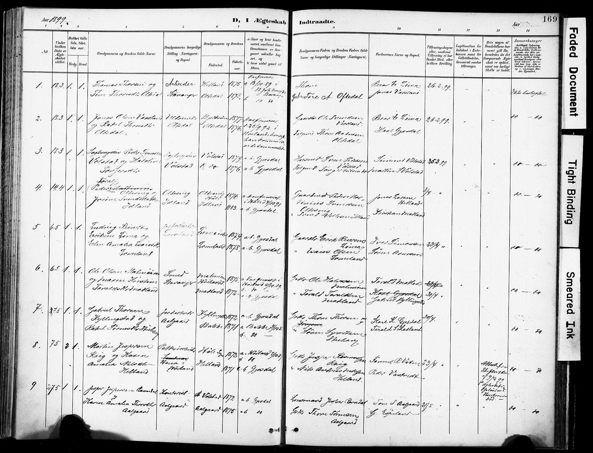Lye sokneprestkontor, SAST/A-101794/001/30BA/L0012: Parish register (official) no. A 11, 1896-1909, p. 169