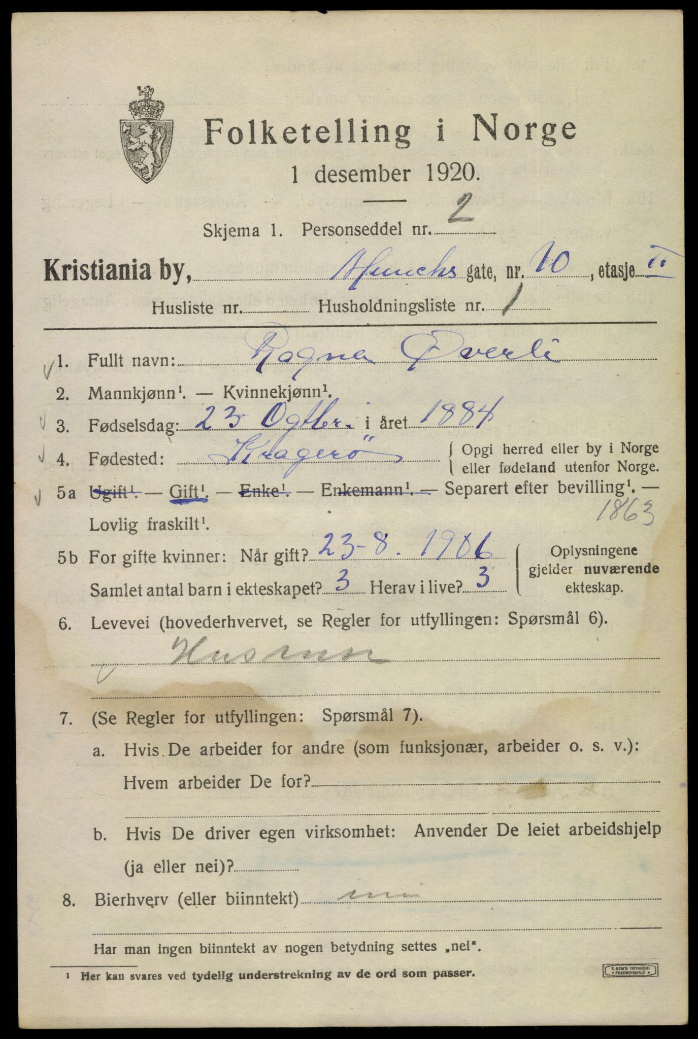 SAO, 1920 census for Kristiania, 1920, p. 400399