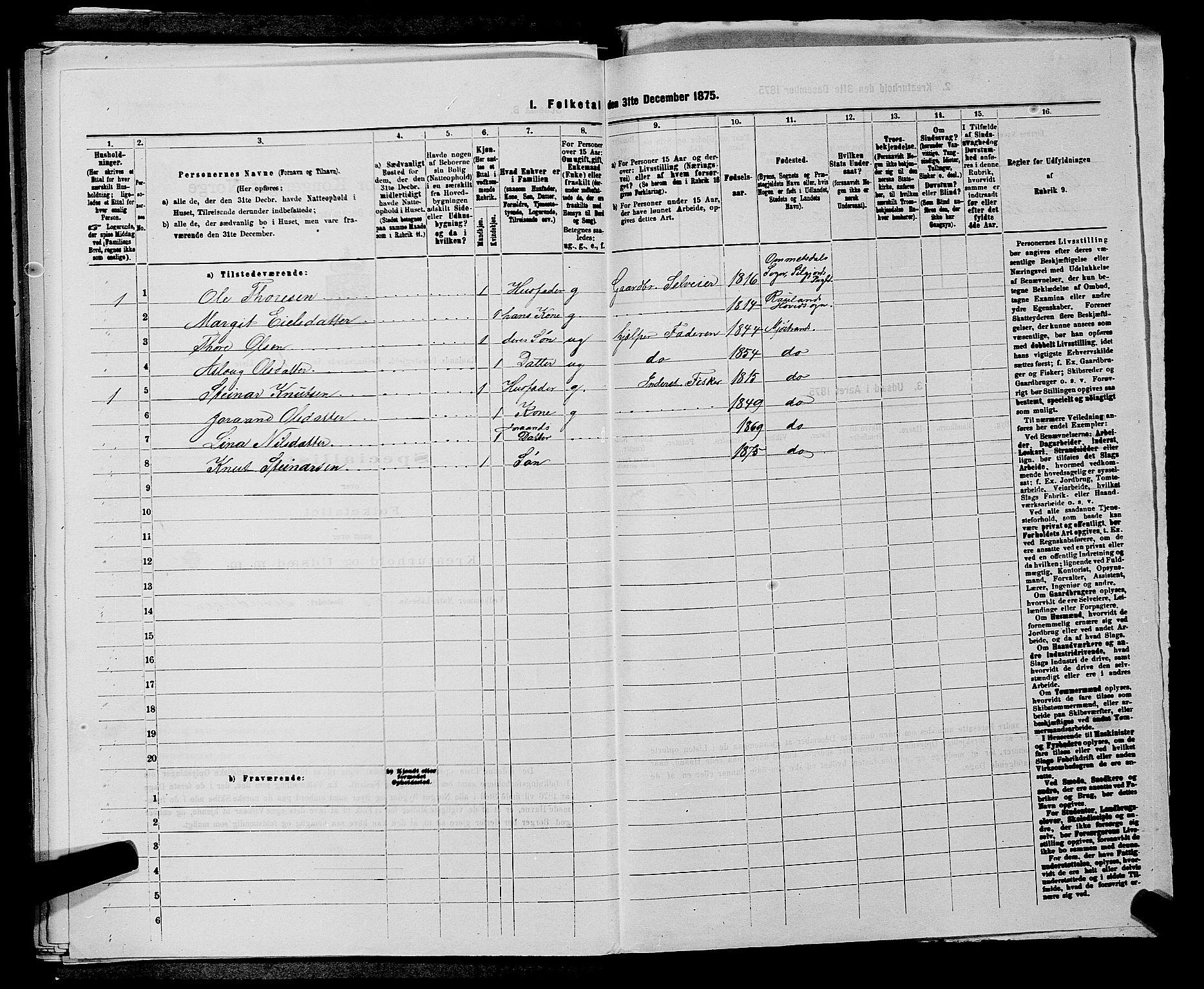 SAKO, 1875 census for 0835P Rauland, 1875, p. 276