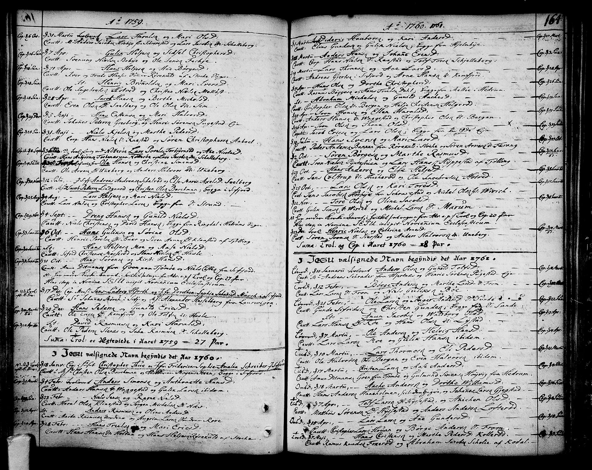 Sandar kirkebøker, AV/SAKO-A-243/F/Fa/L0002: Parish register (official) no. 2, 1733-1788, p. 164