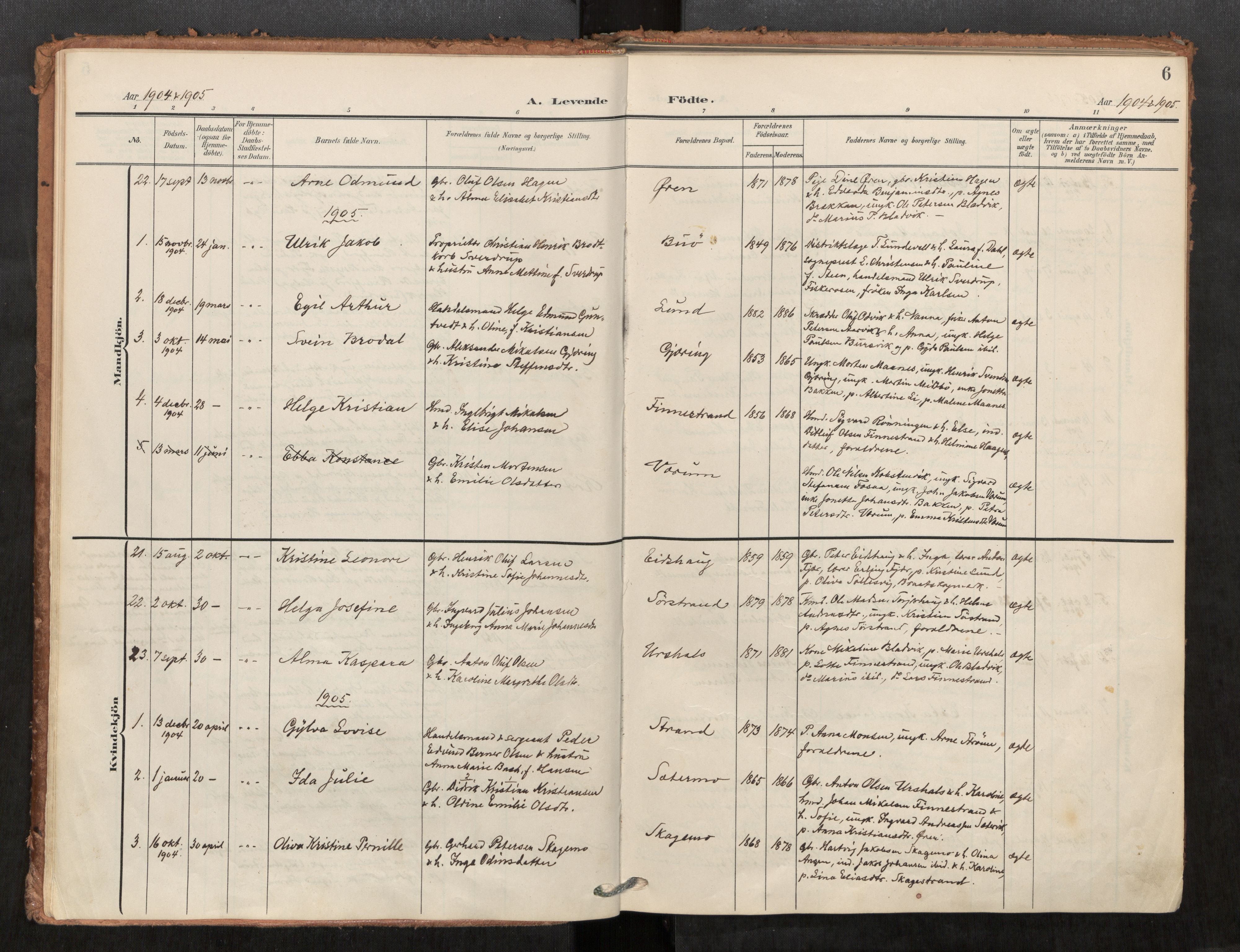 Kolvereid sokneprestkontor, SAT/A-1171/H/Ha/Haa/L0001: Parish register (official) no. 1, 1903-1922, p. 6