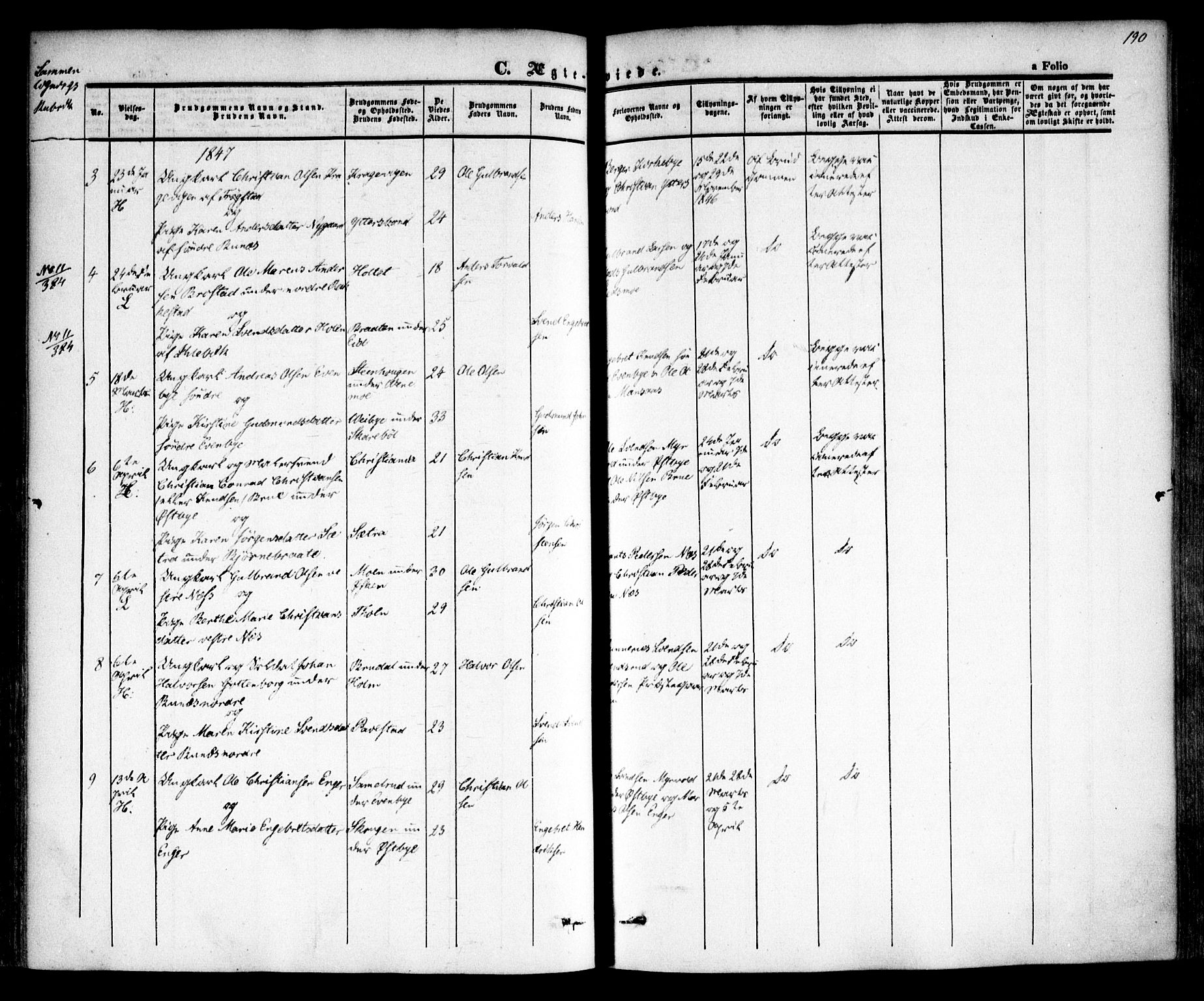 Høland prestekontor Kirkebøker, AV/SAO-A-10346a/F/Fa/L0009: Parish register (official) no. I 9, 1846-1853, p. 190