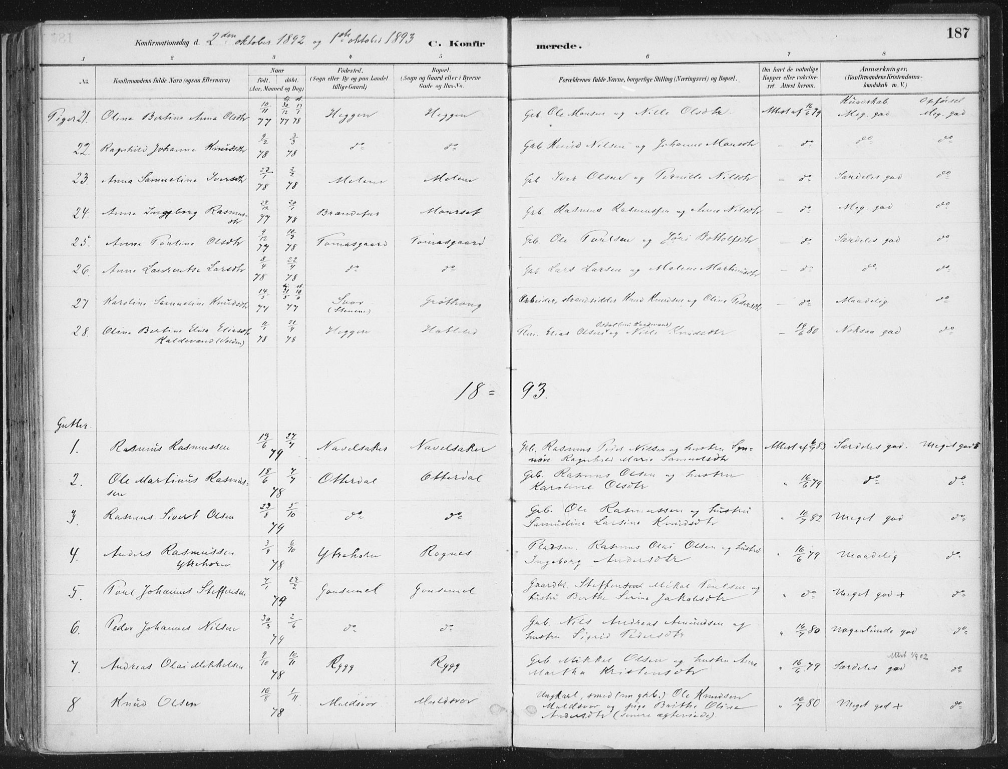 Hornindal sokneprestembete, AV/SAB-A-82401/H/Haa/Haaa/L0003/0001: Parish register (official) no. A 3A, 1887-1917, p. 187