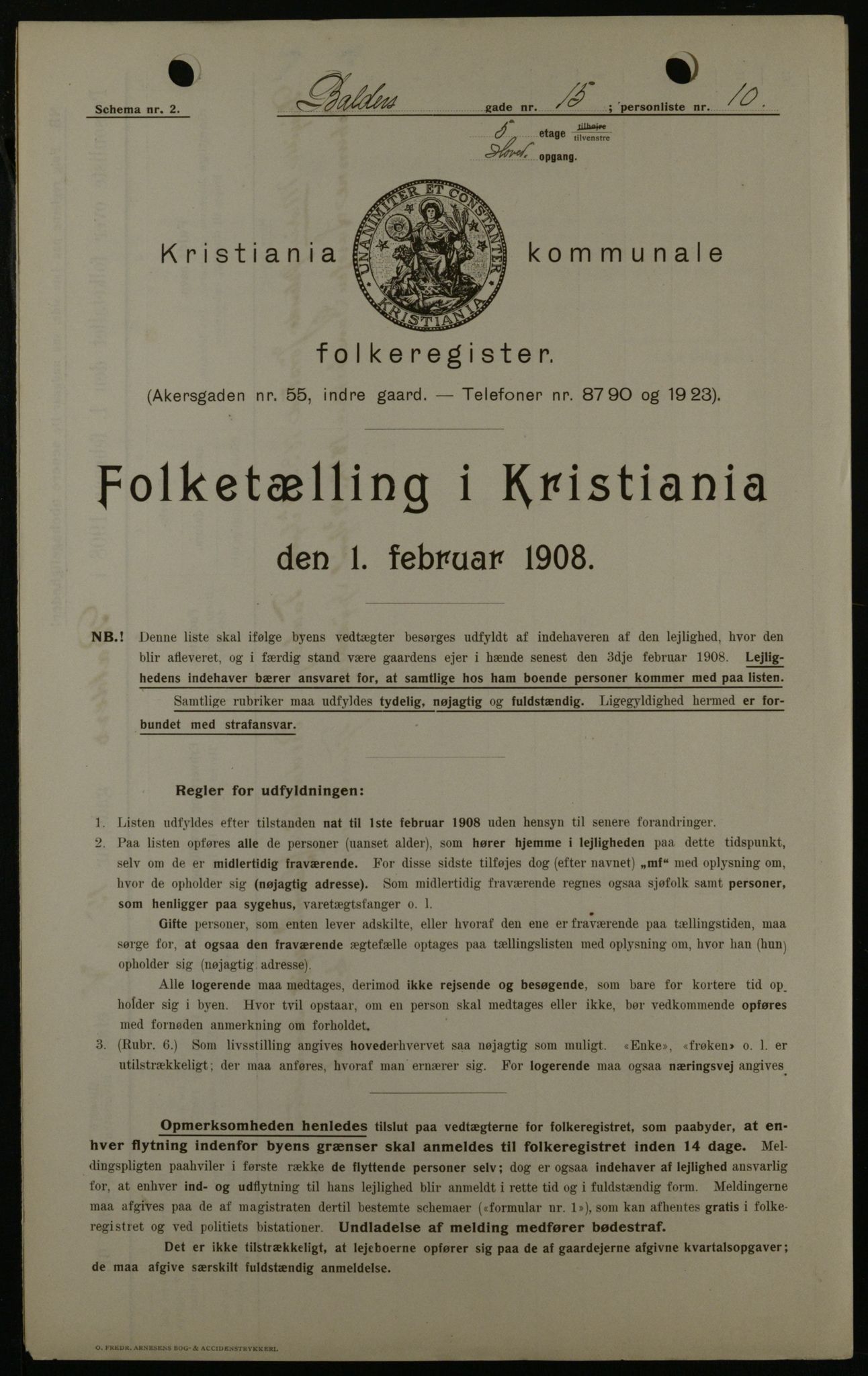 OBA, Municipal Census 1908 for Kristiania, 1908, p. 3320