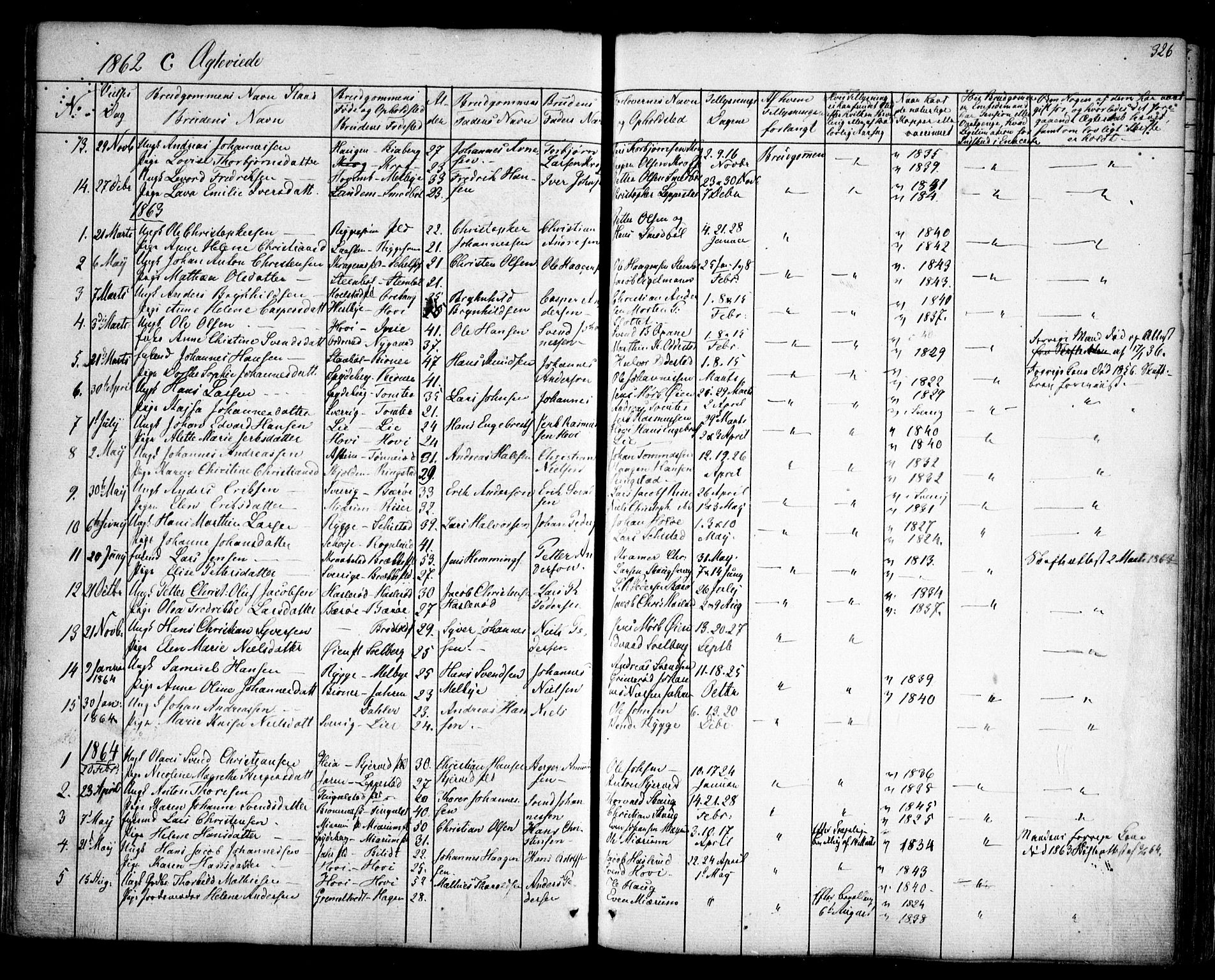 Hobøl prestekontor Kirkebøker, SAO/A-2002/F/Fa/L0003: Parish register (official) no. I 3, 1842-1864, p. 326