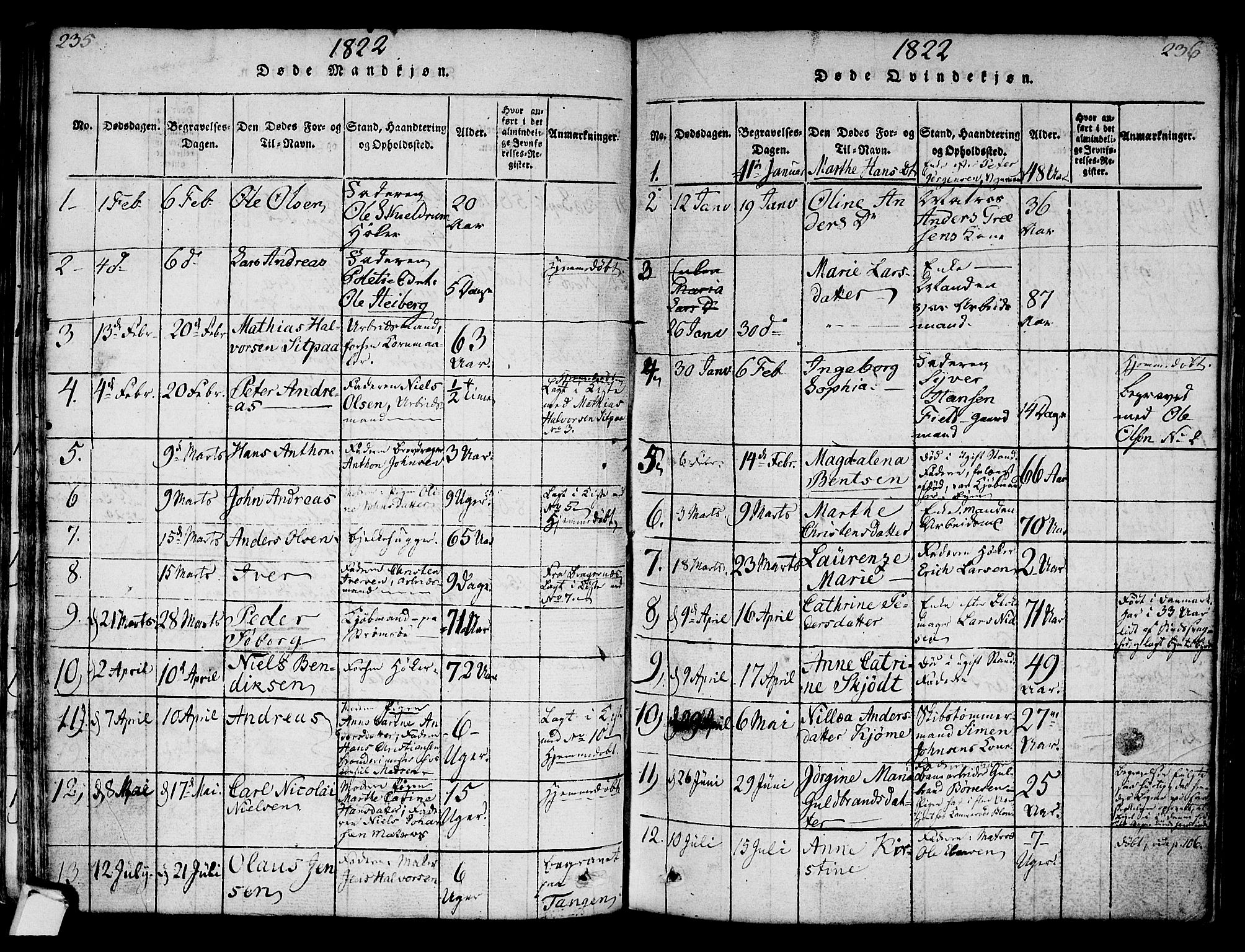 Strømsø kirkebøker, SAKO/A-246/F/Fa/L0011: Parish register (official) no. I 11, 1815-1829, p. 235-236