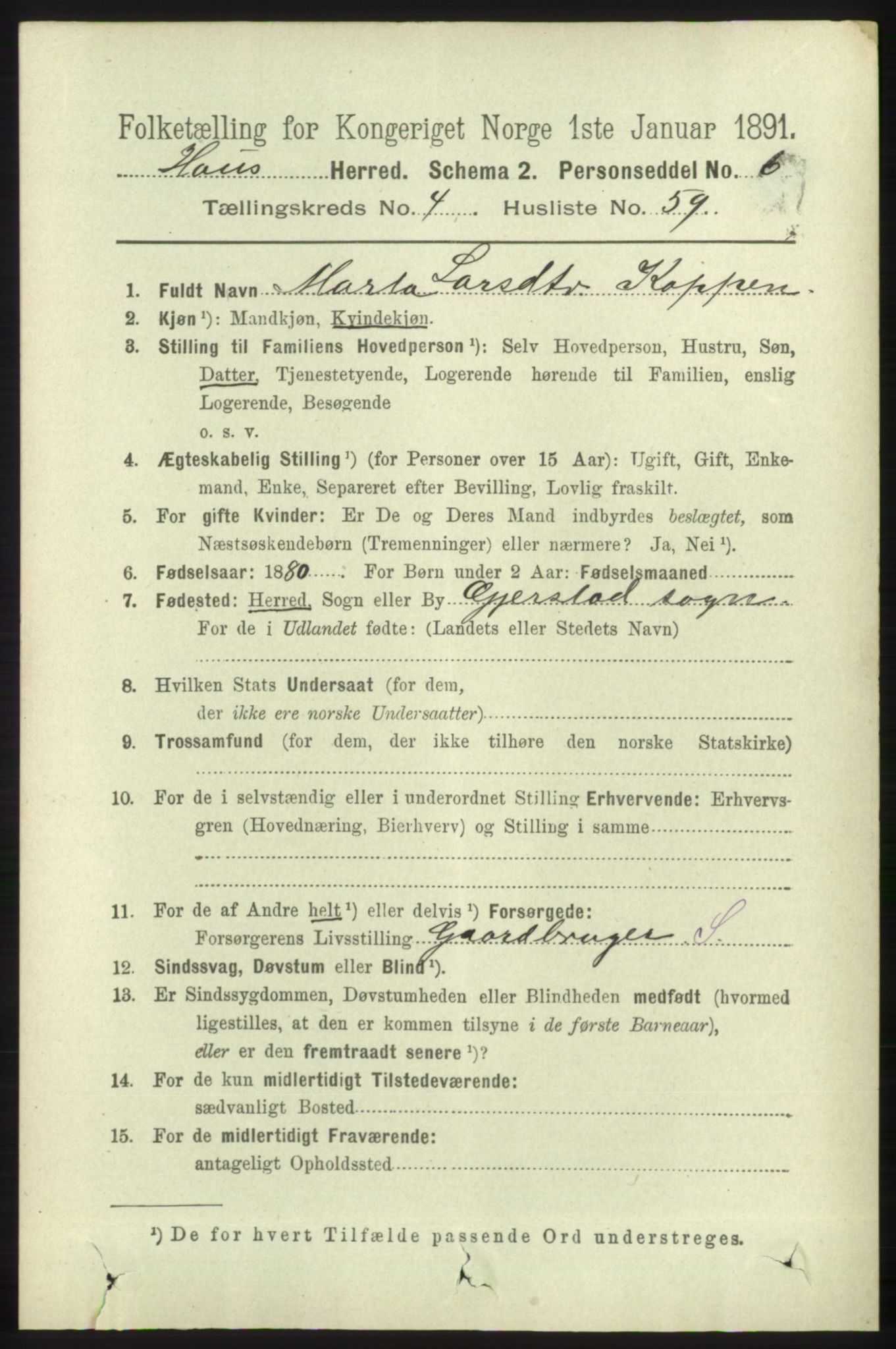 RA, 1891 census for 1250 Haus, 1891, p. 1738