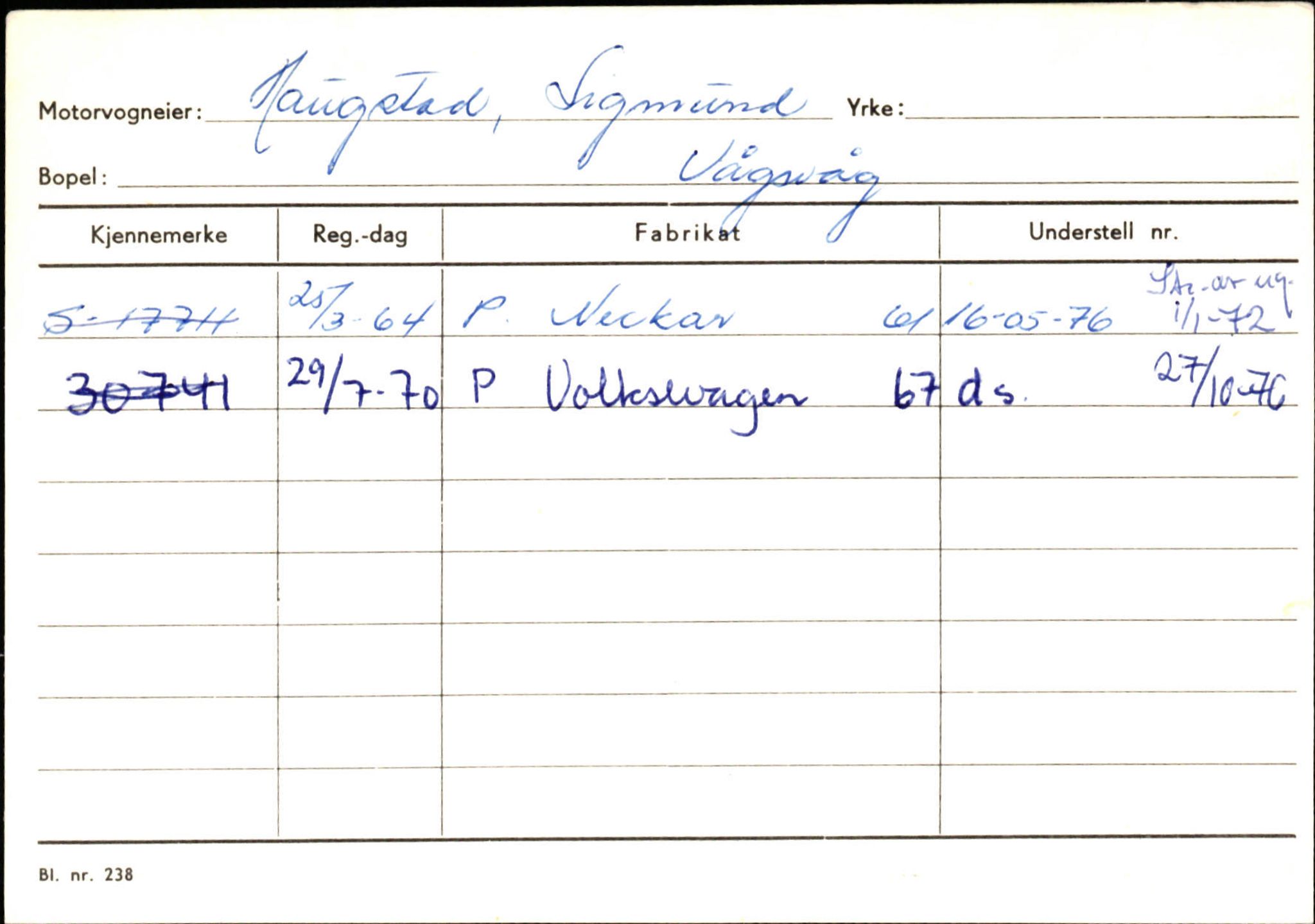 Statens vegvesen, Sogn og Fjordane vegkontor, AV/SAB-A-5301/4/F/L0144: Registerkort Vågsøy A-R, 1945-1975, p. 961