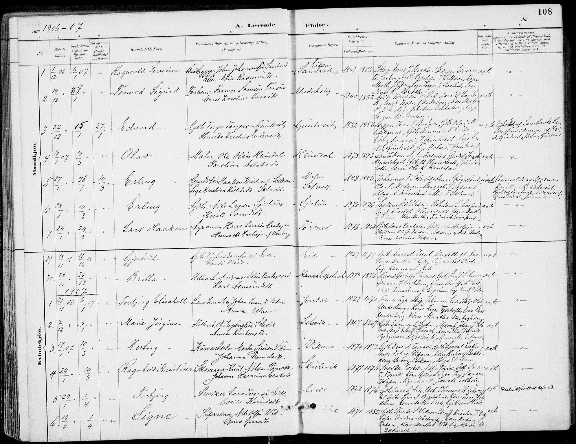 Strandebarm sokneprestembete, SAB/A-78401/H/Haa: Parish register (official) no. E  1, 1886-1908, p. 108
