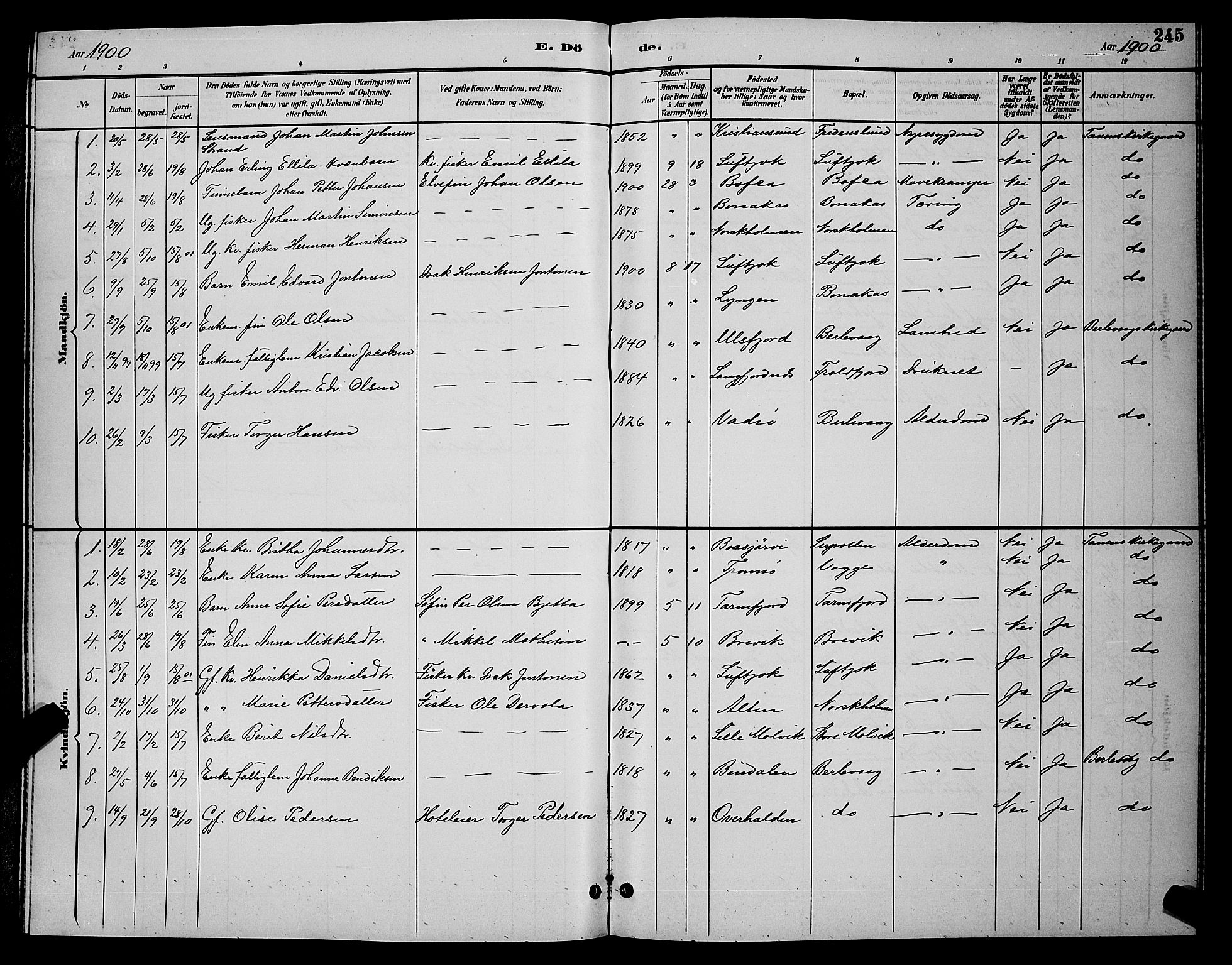 Tana sokneprestkontor, SATØ/S-1334/H/Hb/L0004klokker: Parish register (copy) no. 4, 1890-1903, p. 245