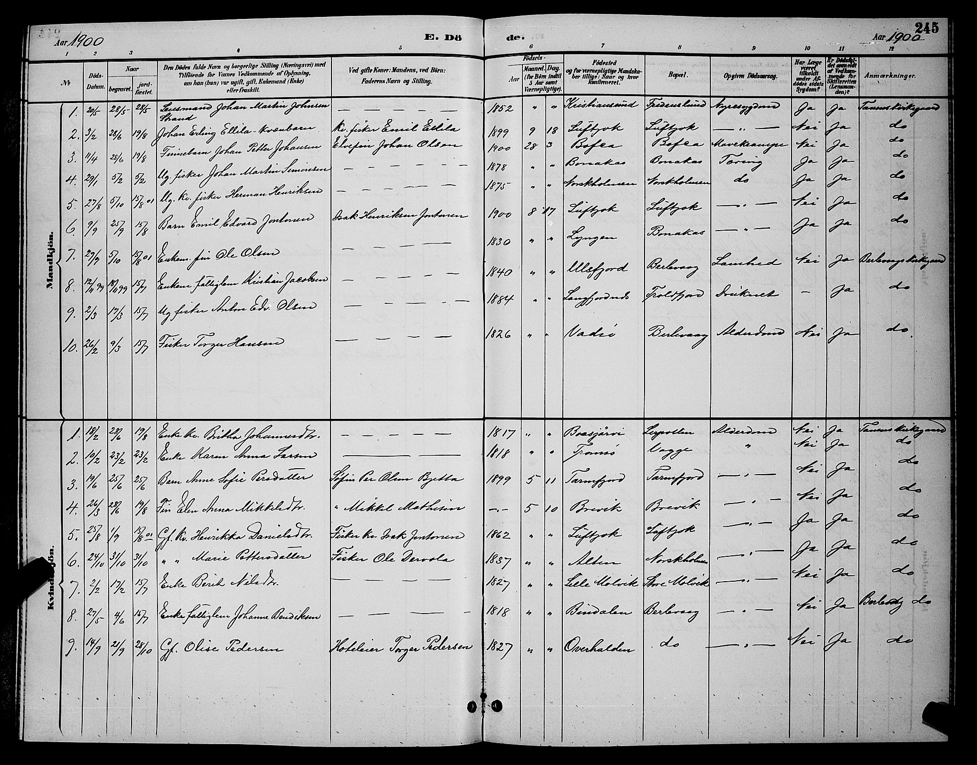 Tana sokneprestkontor, AV/SATØ-S-1334/H/Hb/L0004klokker: Parish register (copy) no. 4, 1890-1903, p. 245