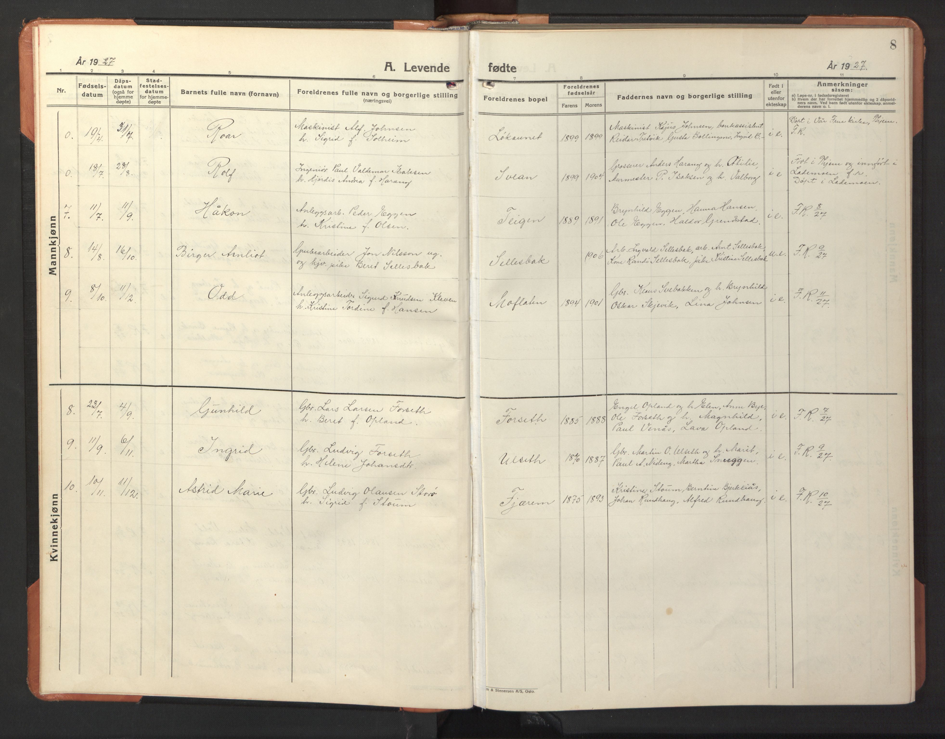 Ministerialprotokoller, klokkerbøker og fødselsregistre - Sør-Trøndelag, SAT/A-1456/618/L0454: Parish register (copy) no. 618C05, 1926-1946, p. 8