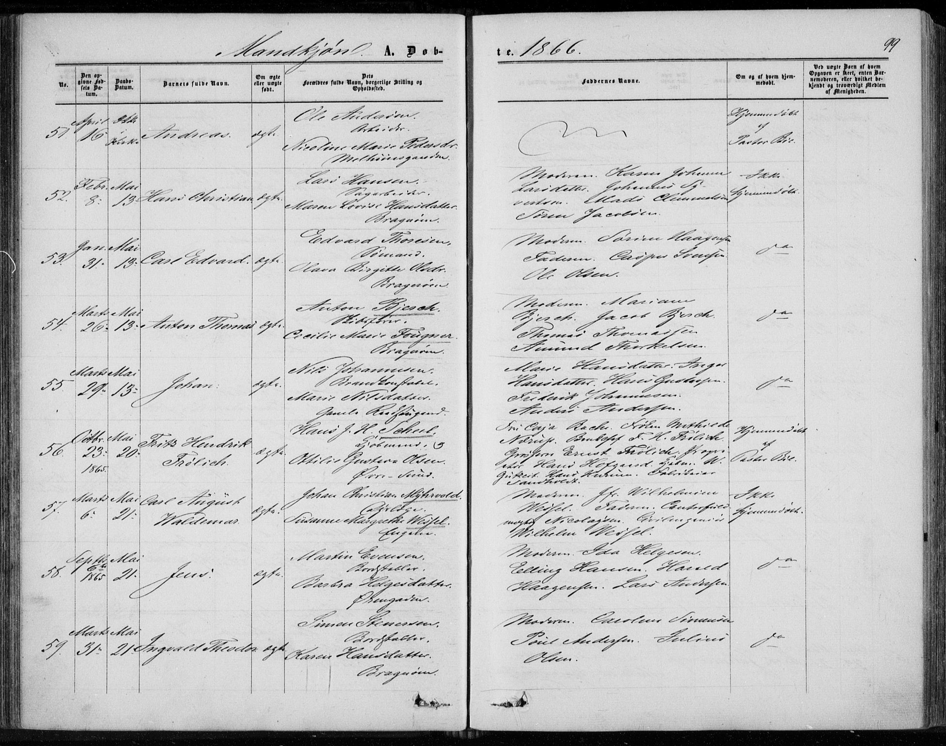 Bragernes kirkebøker, AV/SAKO-A-6/F/Fb/L0003: Parish register (official) no. II 3, 1860-1868, p. 99