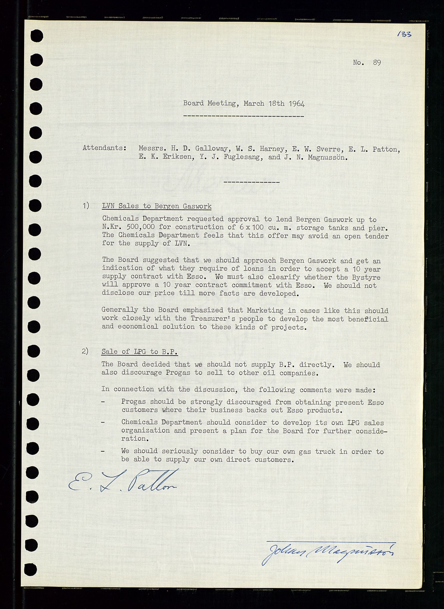 Pa 0982 - Esso Norge A/S, AV/SAST-A-100448/A/Aa/L0001/0004: Den administrerende direksjon Board minutes (styrereferater) / Den administrerende direksjon Board minutes (styrereferater), 1963-1964, p. 129